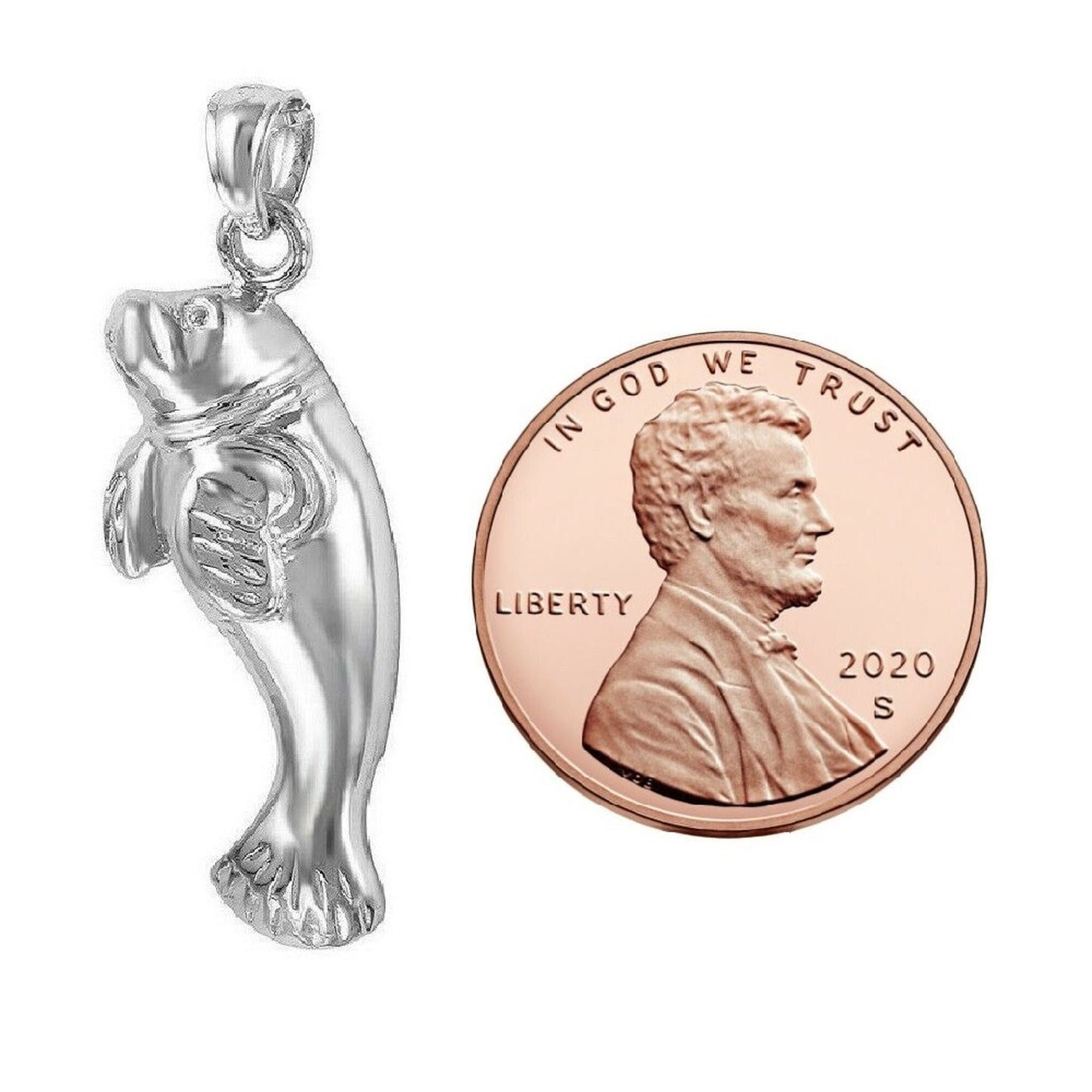 925 Sterling Silver Necklace w/ Manatee Pendant Charm