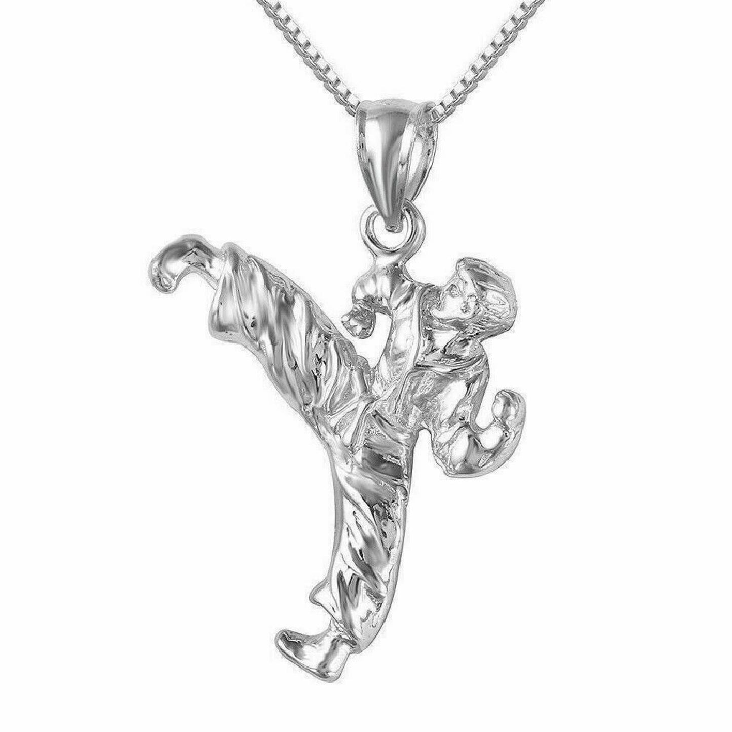 925 Sterling Silver Necklace w/ Martial Arts Karate Pendant Charm