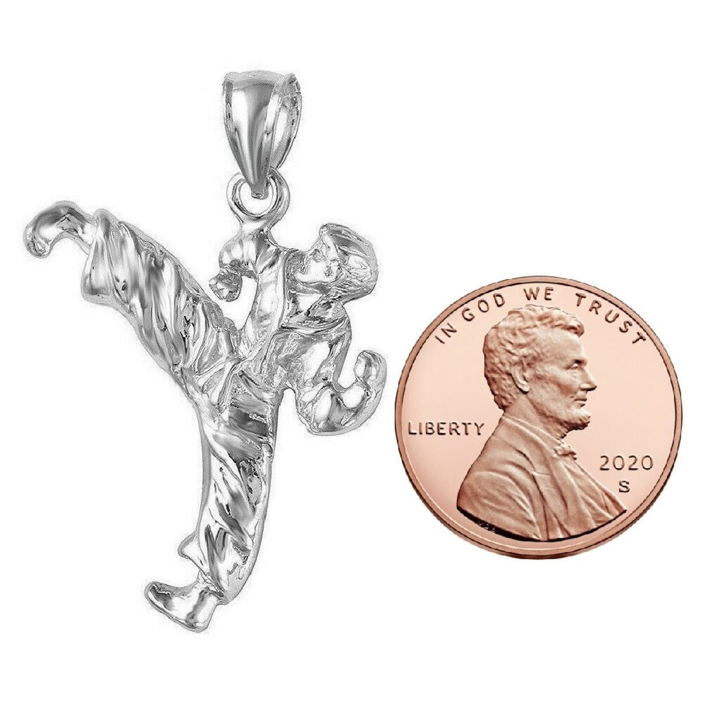 925 Sterling Silver Necklace w/ Martial Arts Karate Pendant Charm