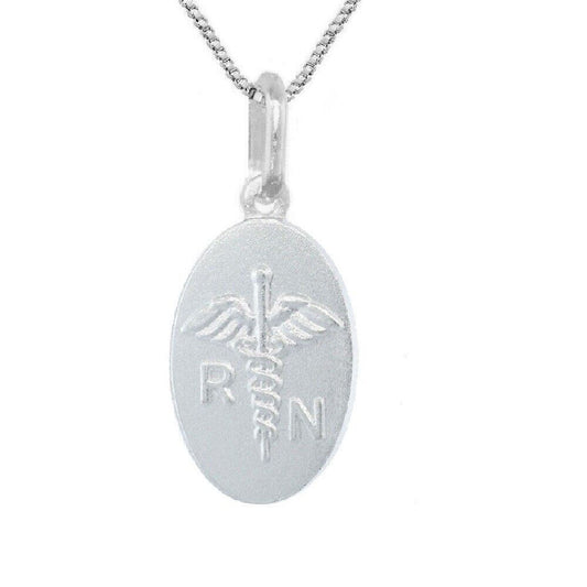 925 Sterling Silver Necklace w/ Medical RN Register Nurse Pendant Charm