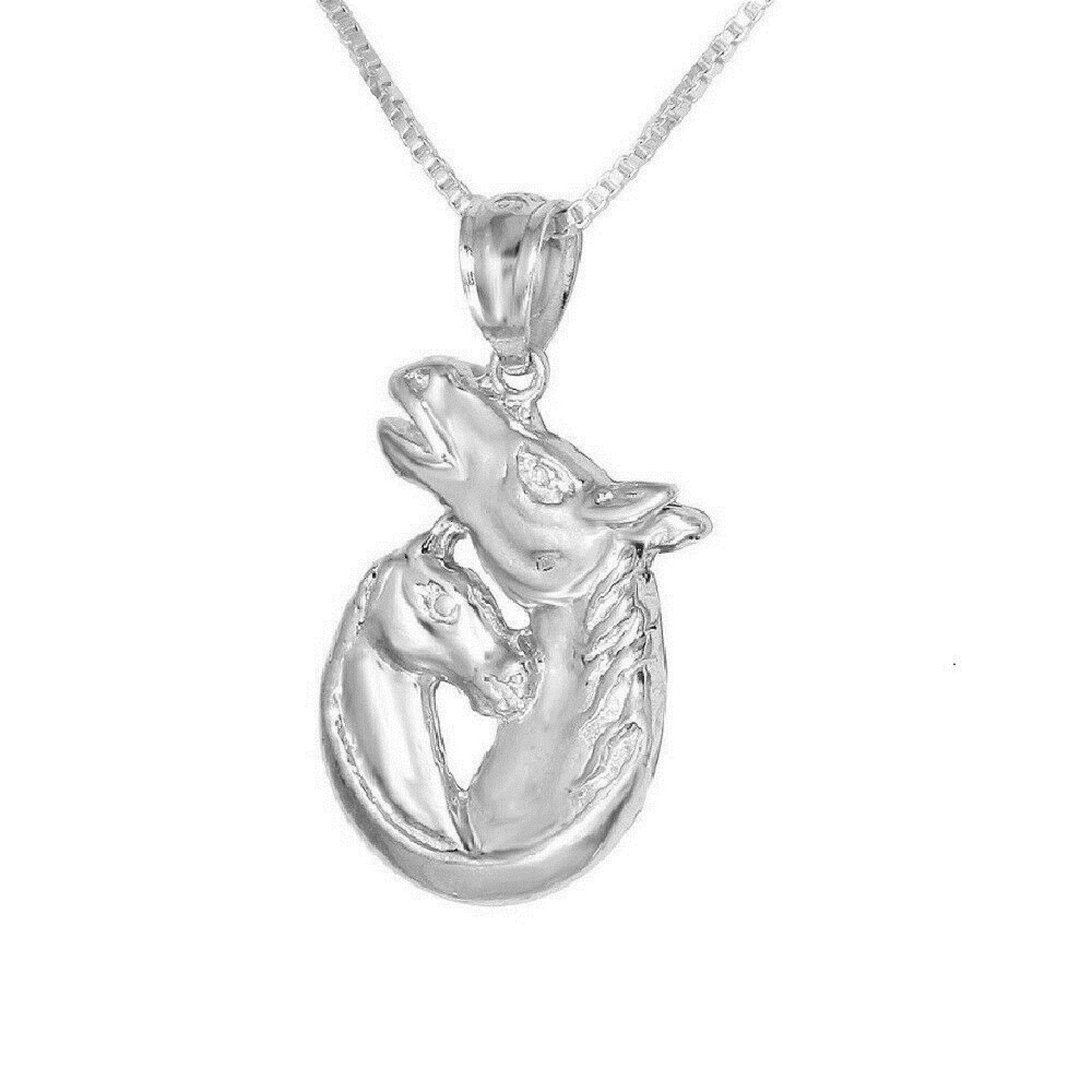925 Sterling Silver Necklace w/ MOTHER & BABY HORSES 3D Solid Pendant Charm