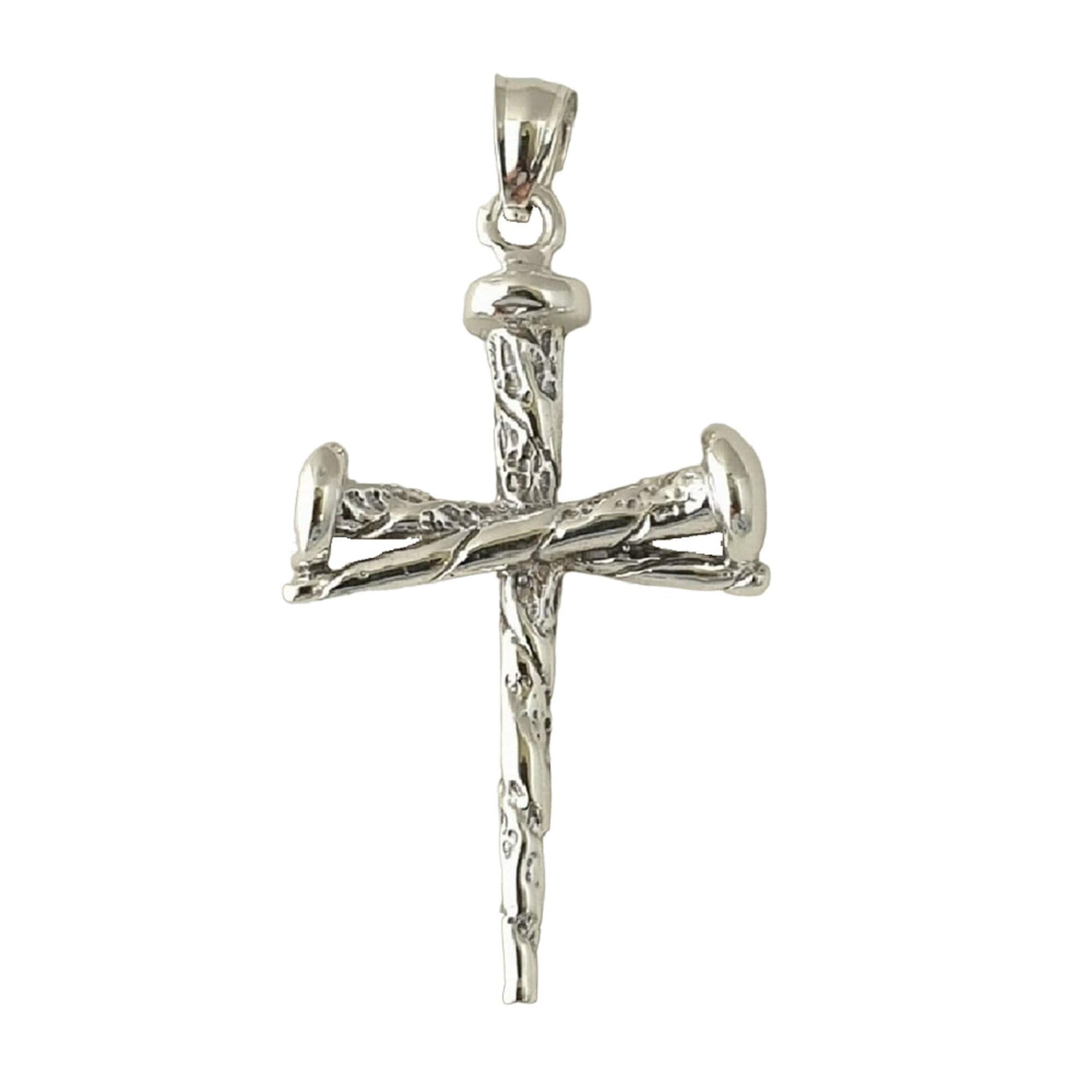 925 Sterling Silver Necklace w/ Nail Cross Crucifixion of Jesus 3D Solid Pendant