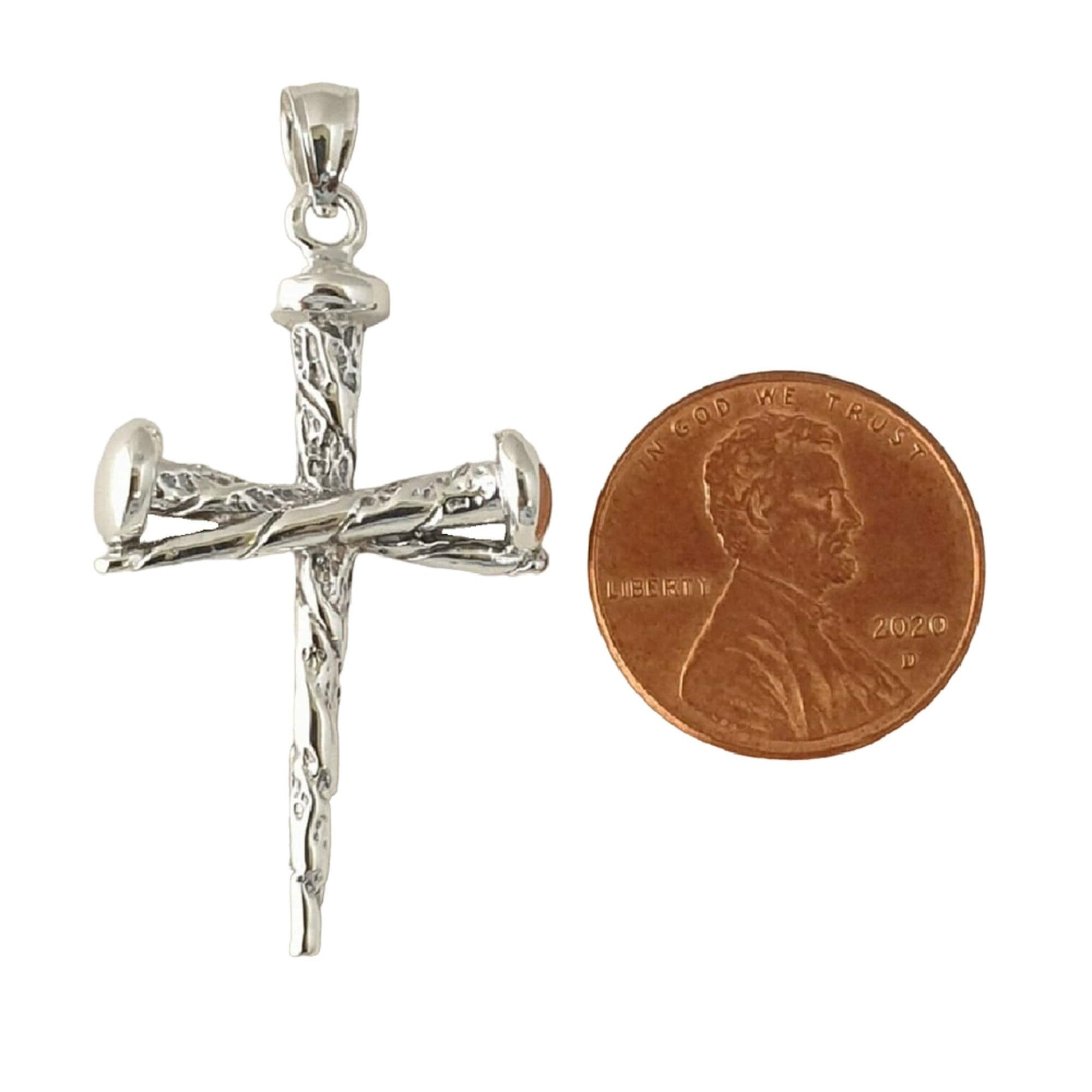 925 Sterling Silver Necklace w/ Nail Cross Crucifixion of Jesus 3D Solid Pendant