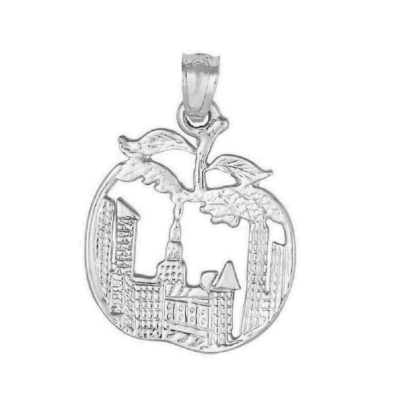 925 Sterling Silver Necklace w/ New York CITY BIG APPLE Pendant Charm