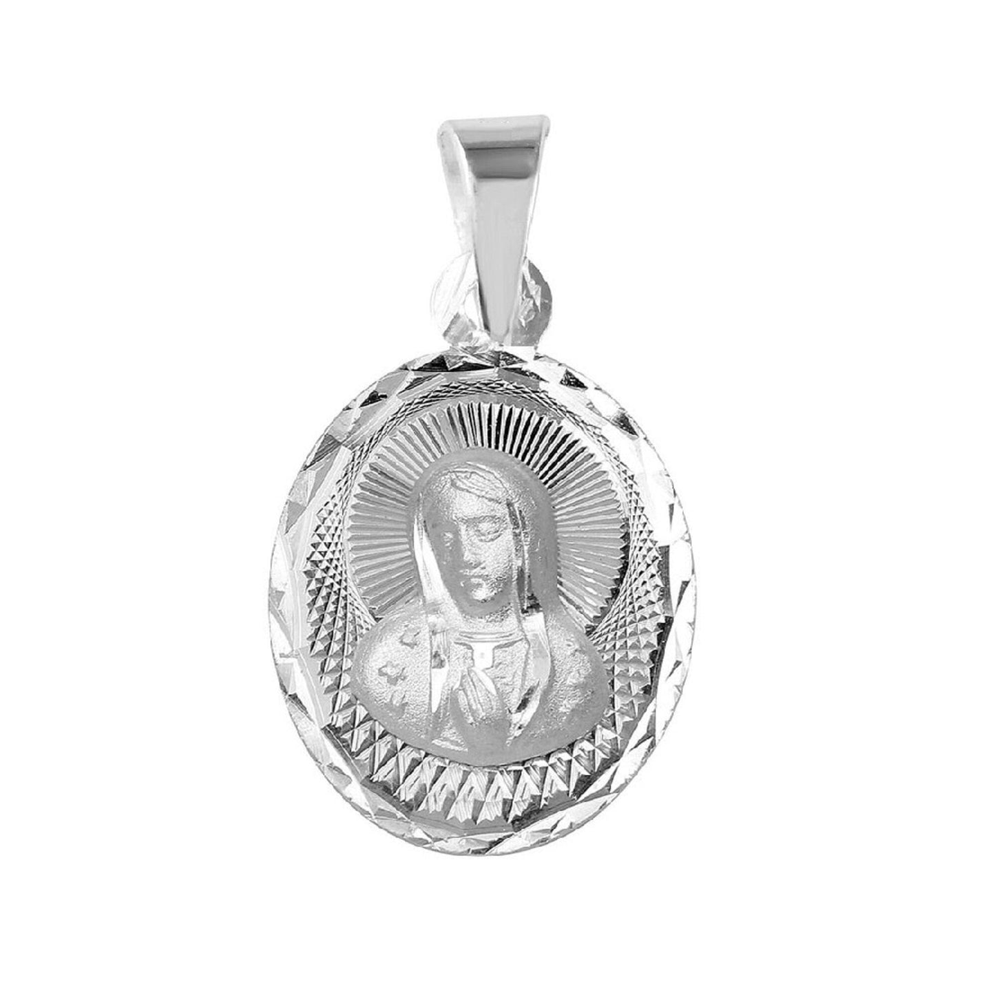 925 Sterling Silver Necklace w/ Our Lady of Guadalupe Oval-Shaped Pendant Charm