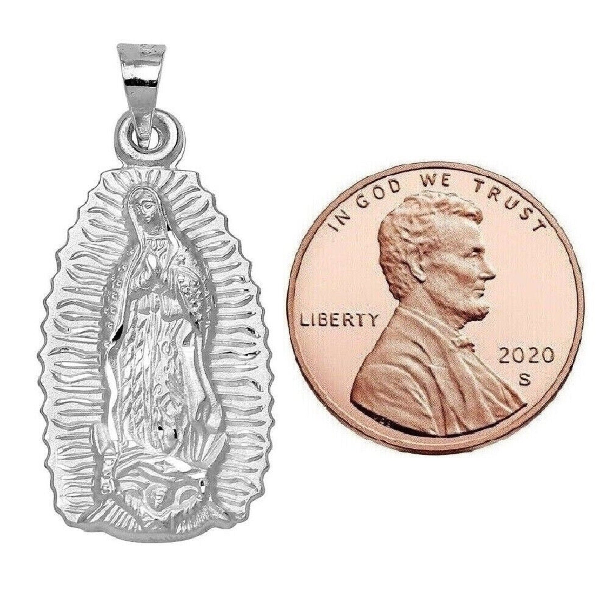 925 Sterling Silver Necklace w/ Our Lady Of Guadalupe Pendant Charm