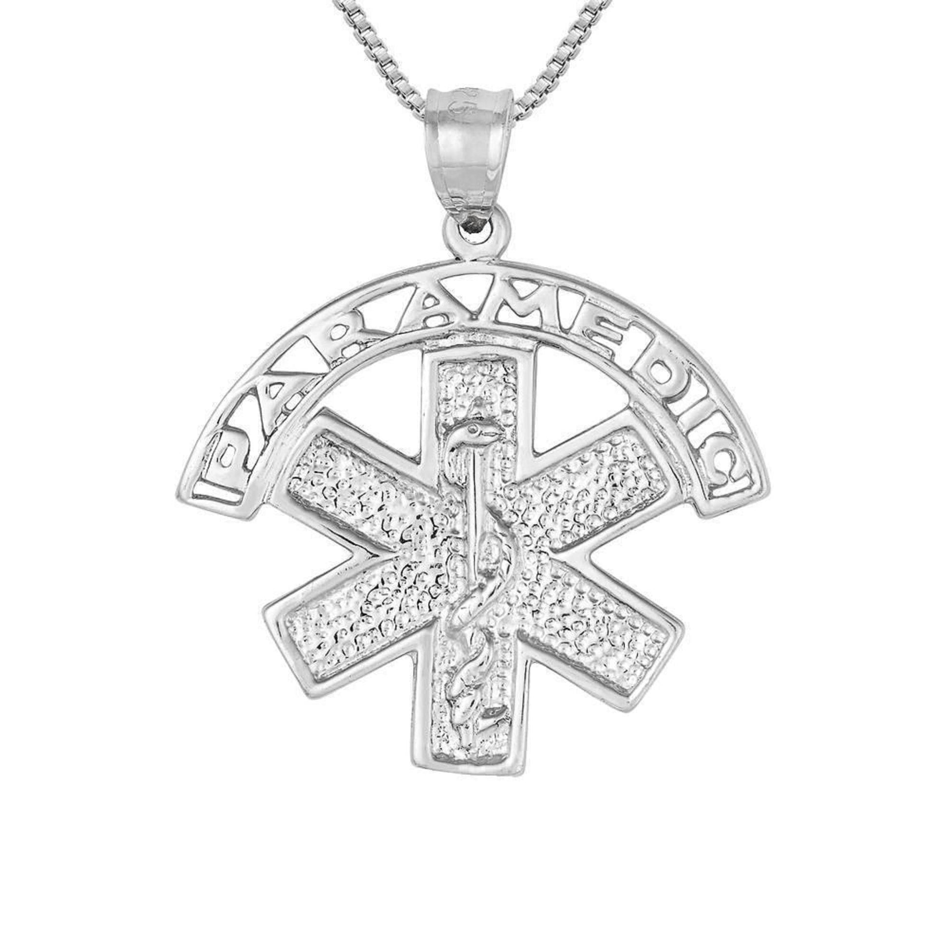 925 Sterling Silver Necklace w/ Paramedic Medical Symbol Pendant Charm