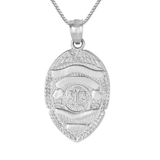 925 Sterling Silver Necklace w/ Police Badge Pendant Charm