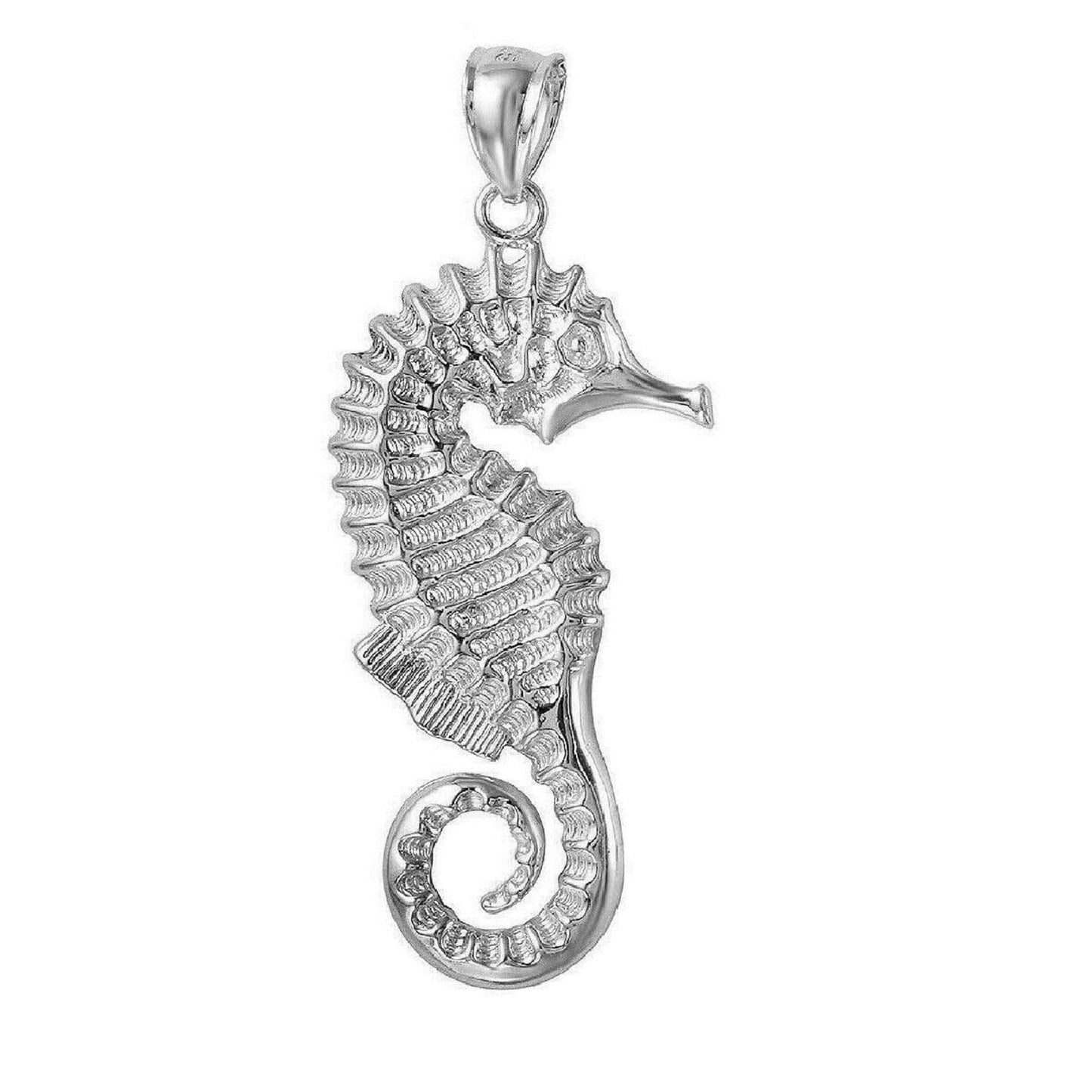 925 Sterling Silver Necklace w/ Seahorse Large Pendant Charm