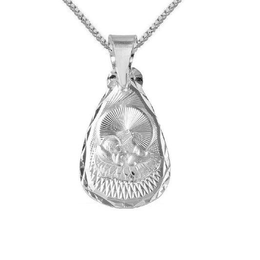 925 Sterling Silver Necklace w/ Teardrop Shape Baptism Pendant Charm