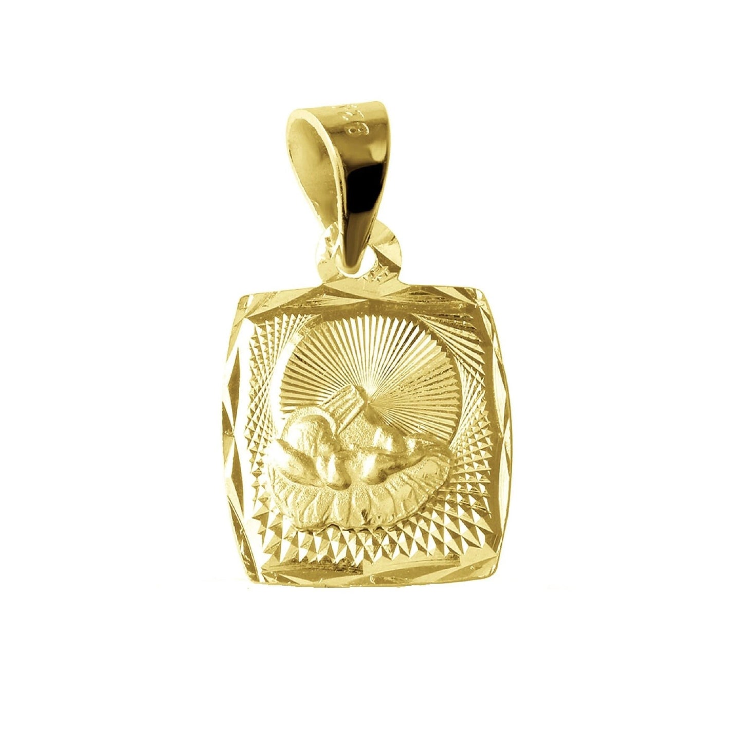 925 Sterling Silver Yellow Gold Plated 1mm Cable Chain Necklace w/ Baptism Pendant Charm