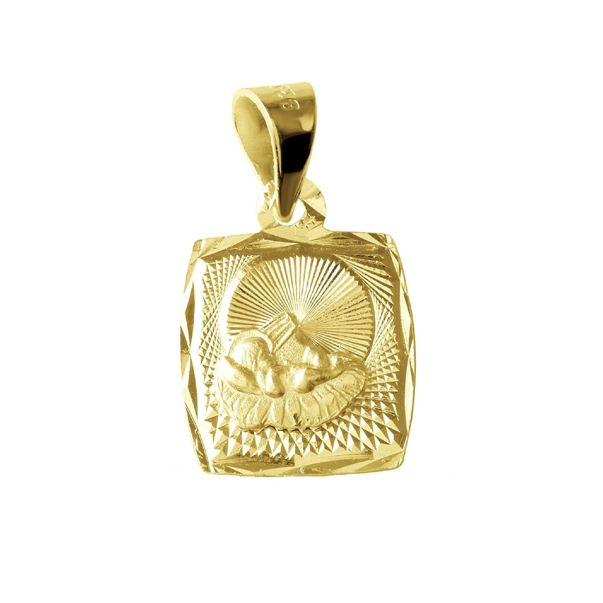 925 Sterling Silver Yellow Gold Plated 1mm Cable Chain Necklace w/ Baptism Pendant Charm