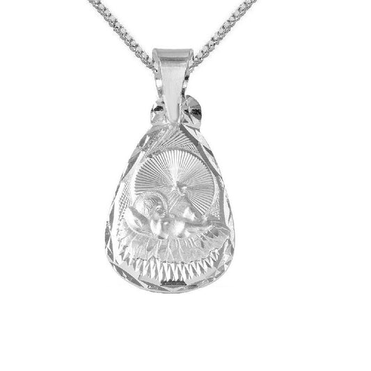 925 Sterling Silver Necklace w/ Teardrop Shape Baptism Pendant Charm