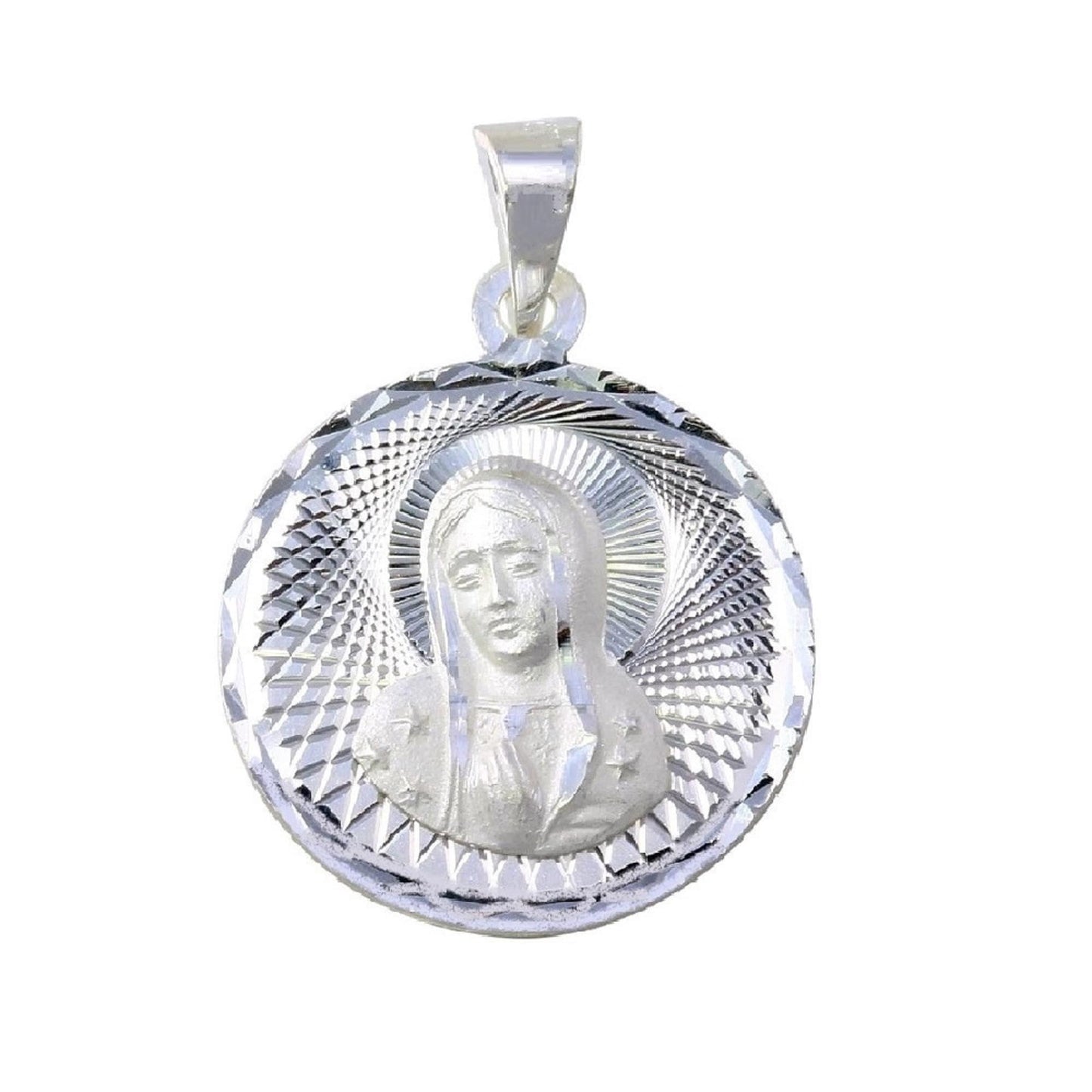 925 Sterling Silver Necklace w/ Our Lady of Guadalupe Round-Shaped Pendant Charm