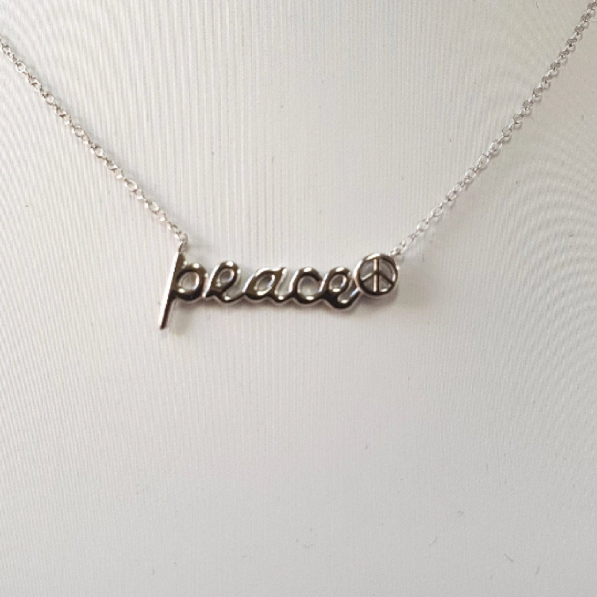 925 Sterling Silver "PEACE" & Peace Sign Necklace
