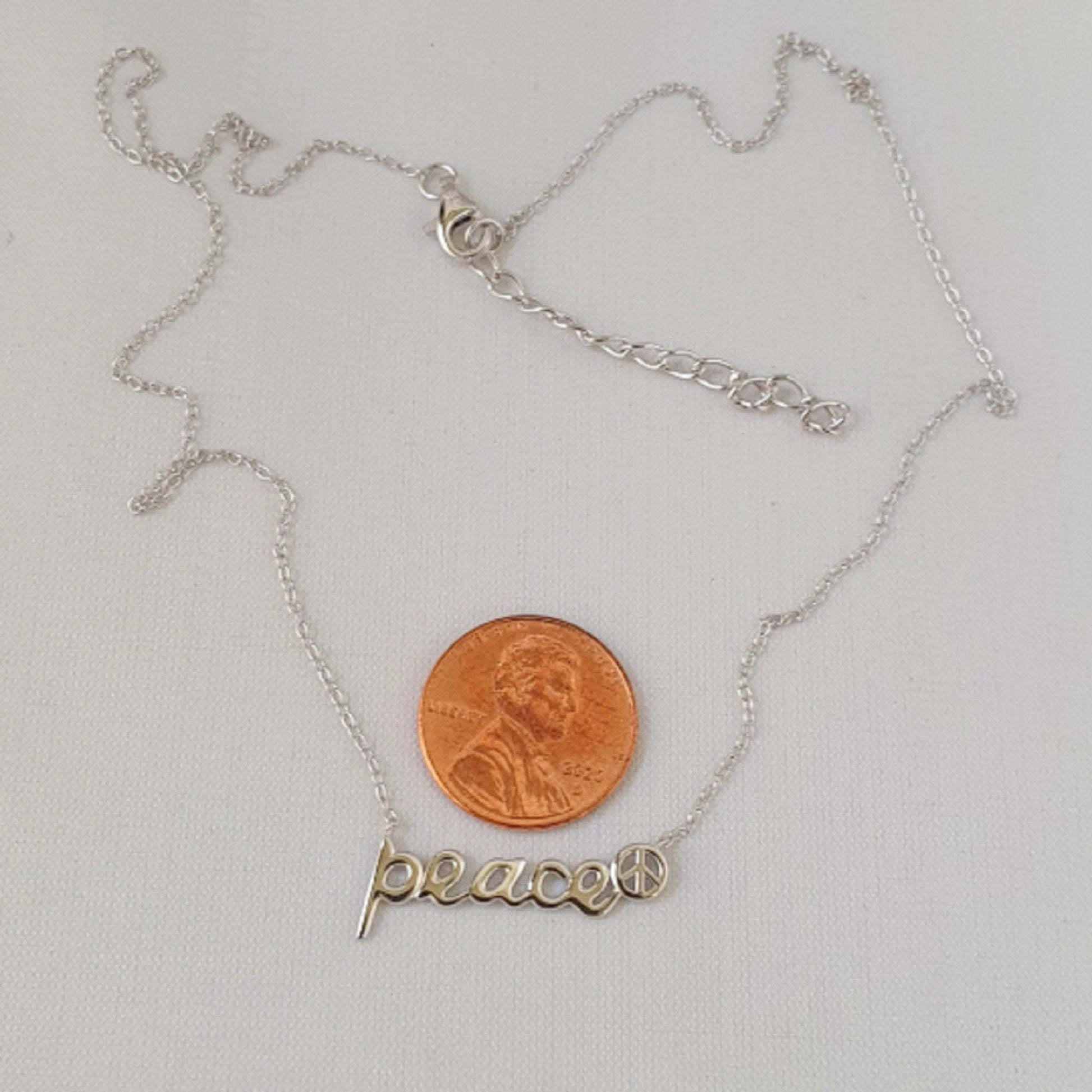 925 Sterling Silver "PEACE" & Peace Sign Necklace