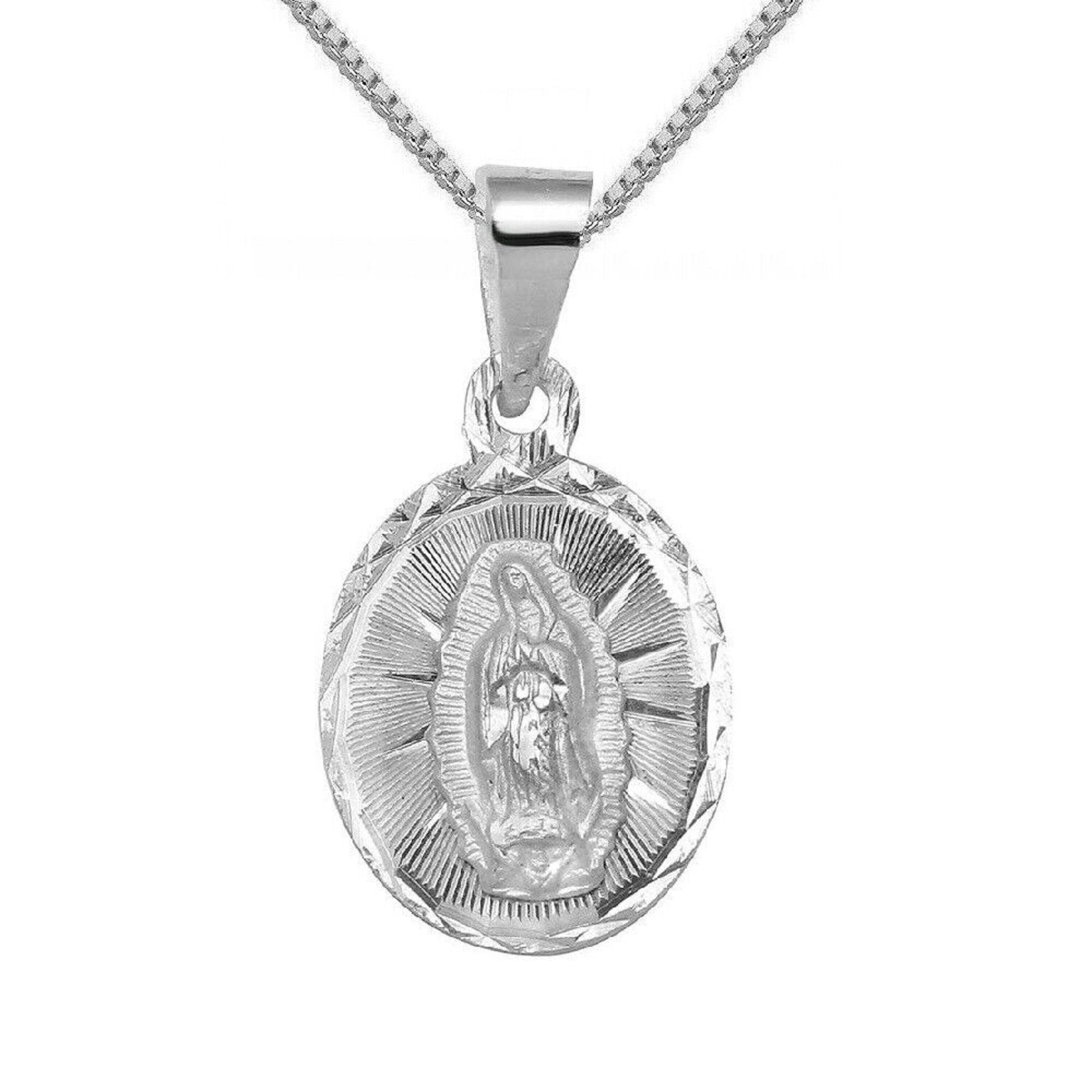 925 Sterling Silver Necklace w/ Our Lady of Guadalupe Pendant Charm