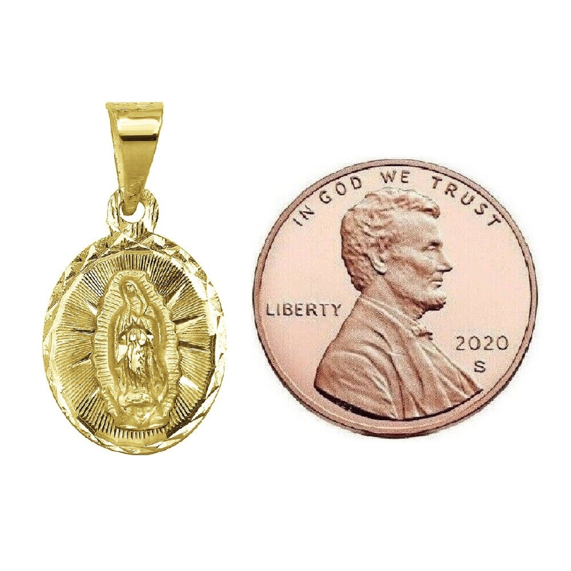 925 Sterling Silver Yellow Gold Plated 1mm Cable Chain Necklace w/ Our Lady of Guadalupe Pendant Charm