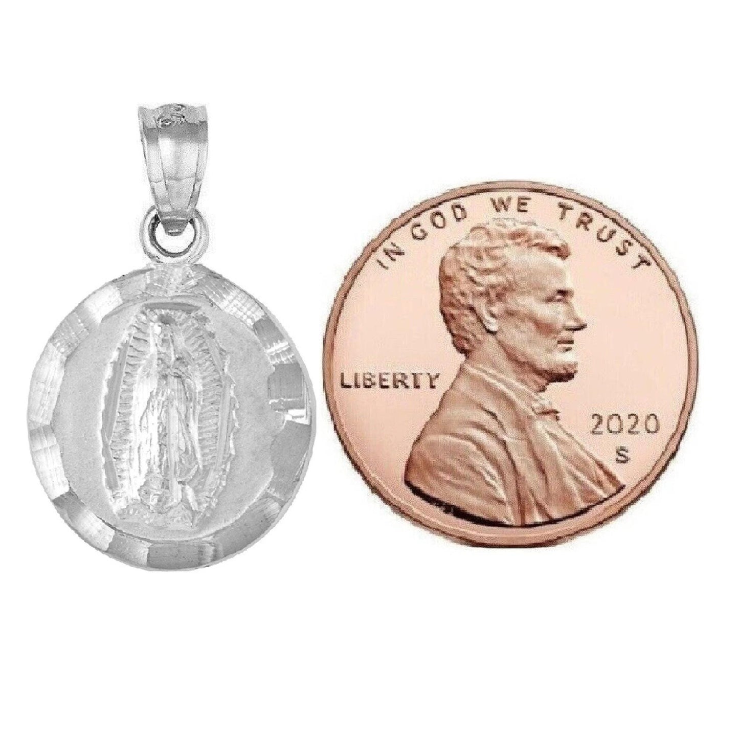 925 Sterling Silver Necklace w/ Guadalupe & Sacred Heart of Jesus 2-sided Pendant Charm