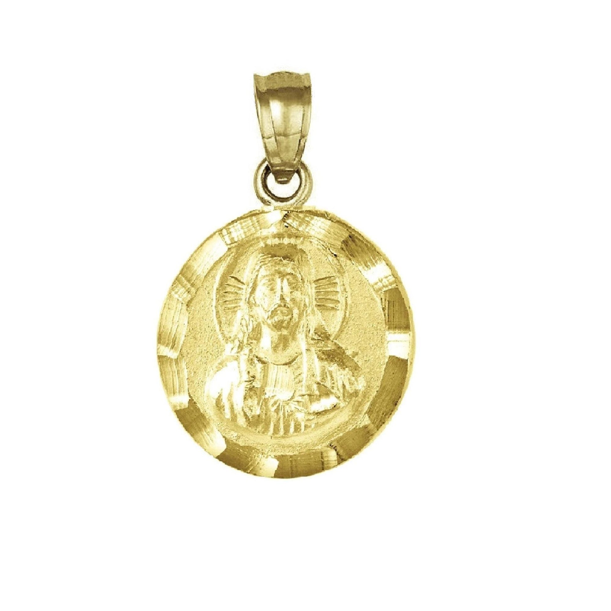 925 Sterling Silver Yellow Gold Plated 1mm Cable Chain Necklace w/ Guadalupe & Sacred Heart of Jesus 2-sided Pendant Charm