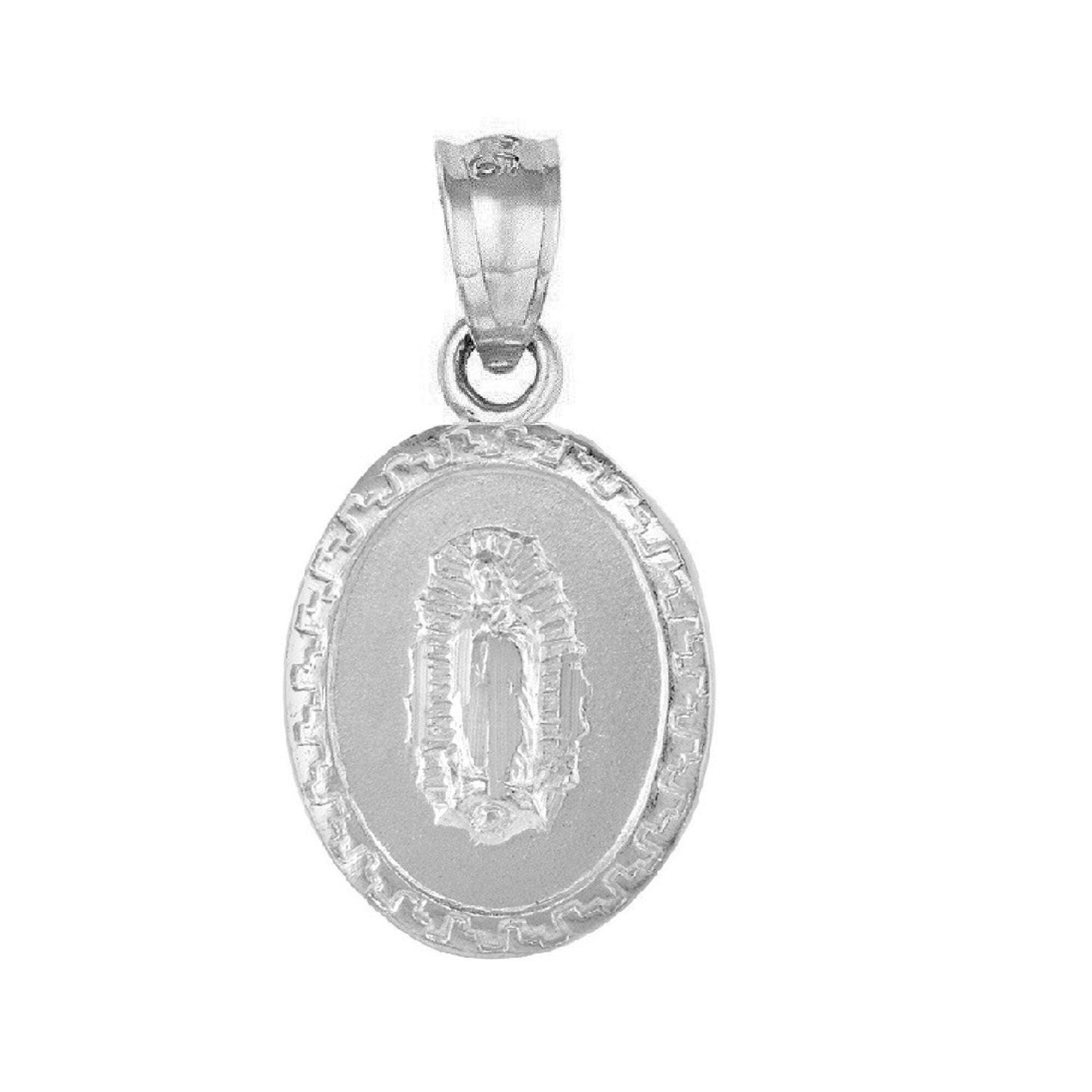 925 Sterling Silver Necklace w/ Guadalupe & Sacred Heart of Jesus 2-sided Pendant Charm