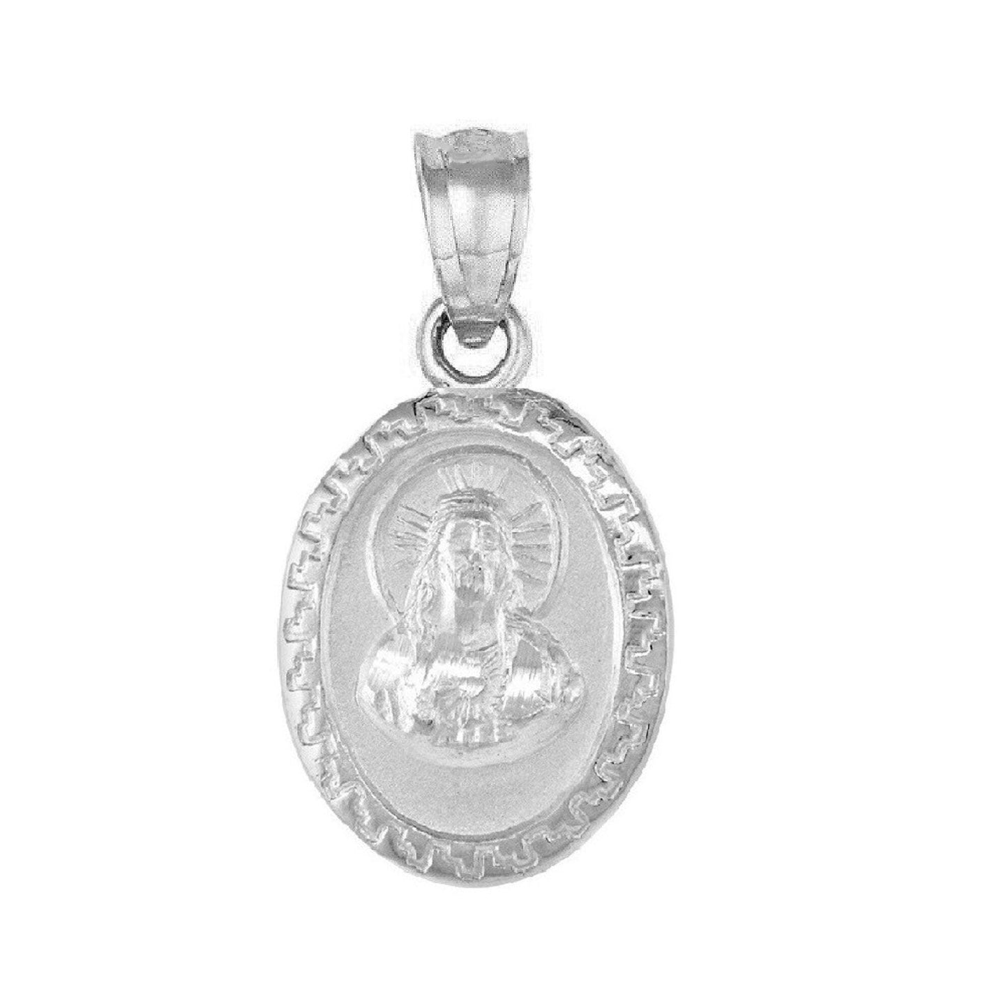925 Sterling Silver Necklace w/ Guadalupe & Sacred Heart of Jesus 2-sided Pendant Charm