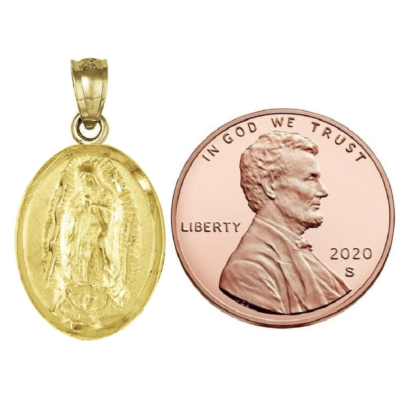 925 Sterling Silver Yellow Gold Plated 1mm Cable Chain Necklace w/ Guadalupe & Saint Jude 2-sided Pendant Charm