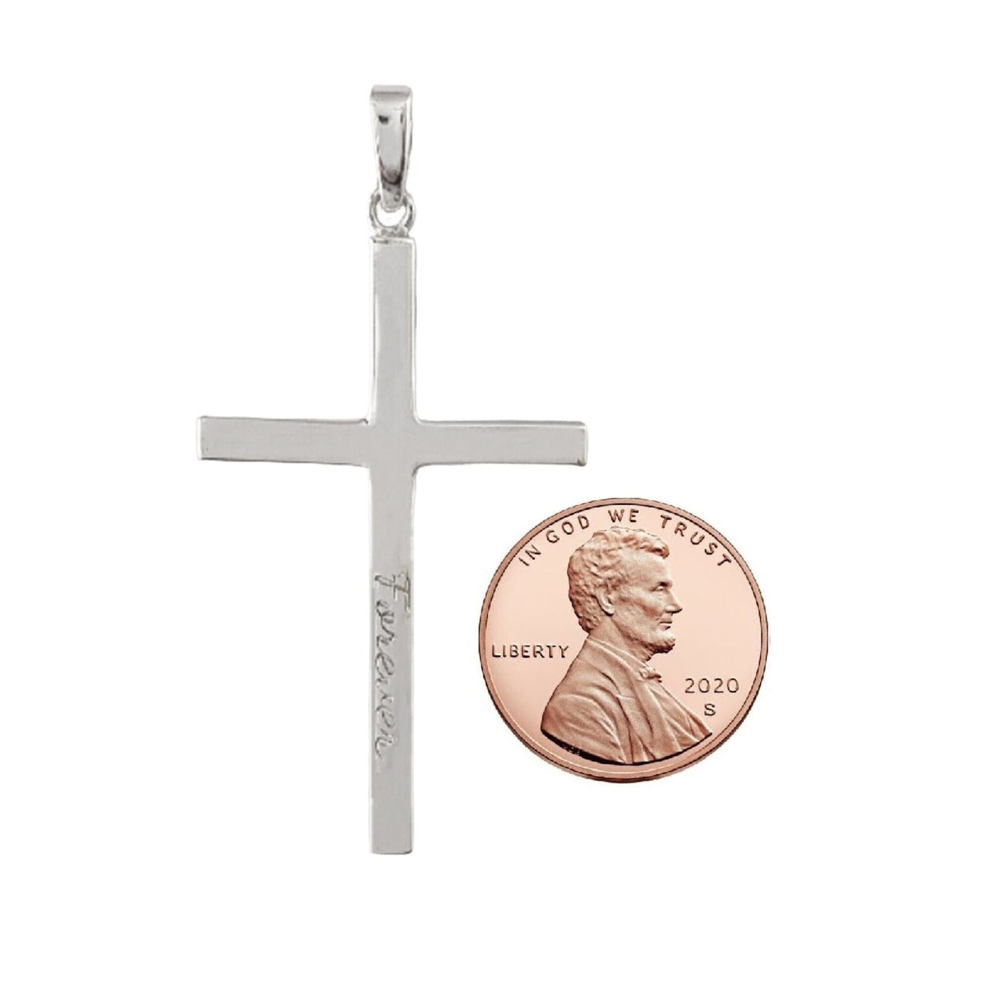 925 Sterling Silver Engraved "Forever" Solid Cross Pendant