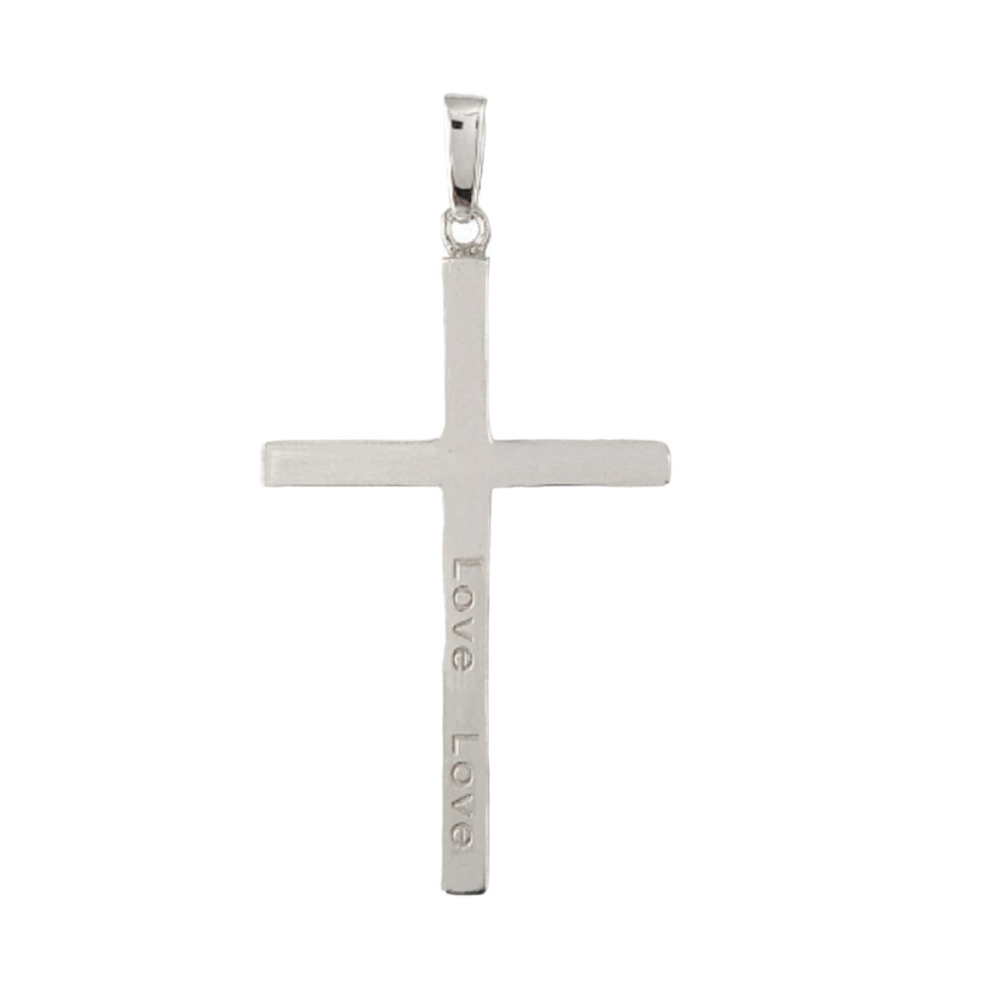 925 Sterling Silver Engraved "Love Love" Solid Cross Pendant