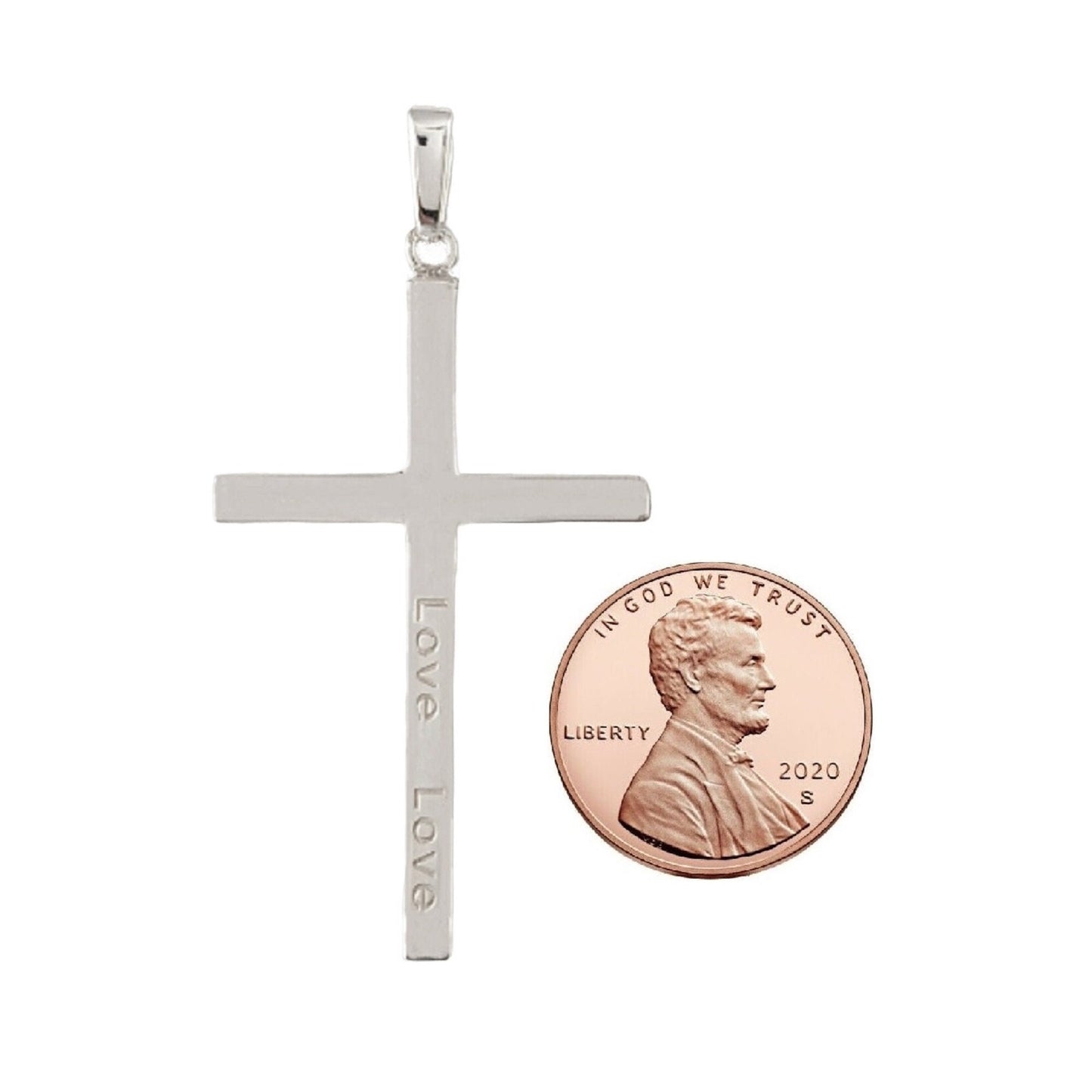 925 Sterling Silver Engraved "Love Love" Solid Cross Pendant