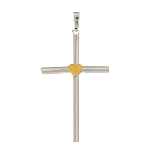 925 Sterling Silver Cross Pendant with Yellow Gold Plated Heart