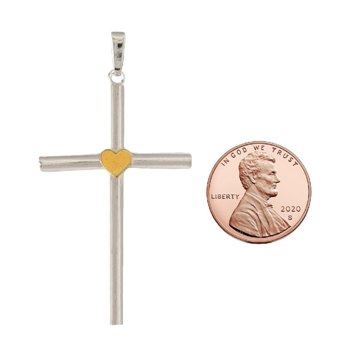 925 Sterling Silver Cross Pendant with Yellow Gold Plated Heart