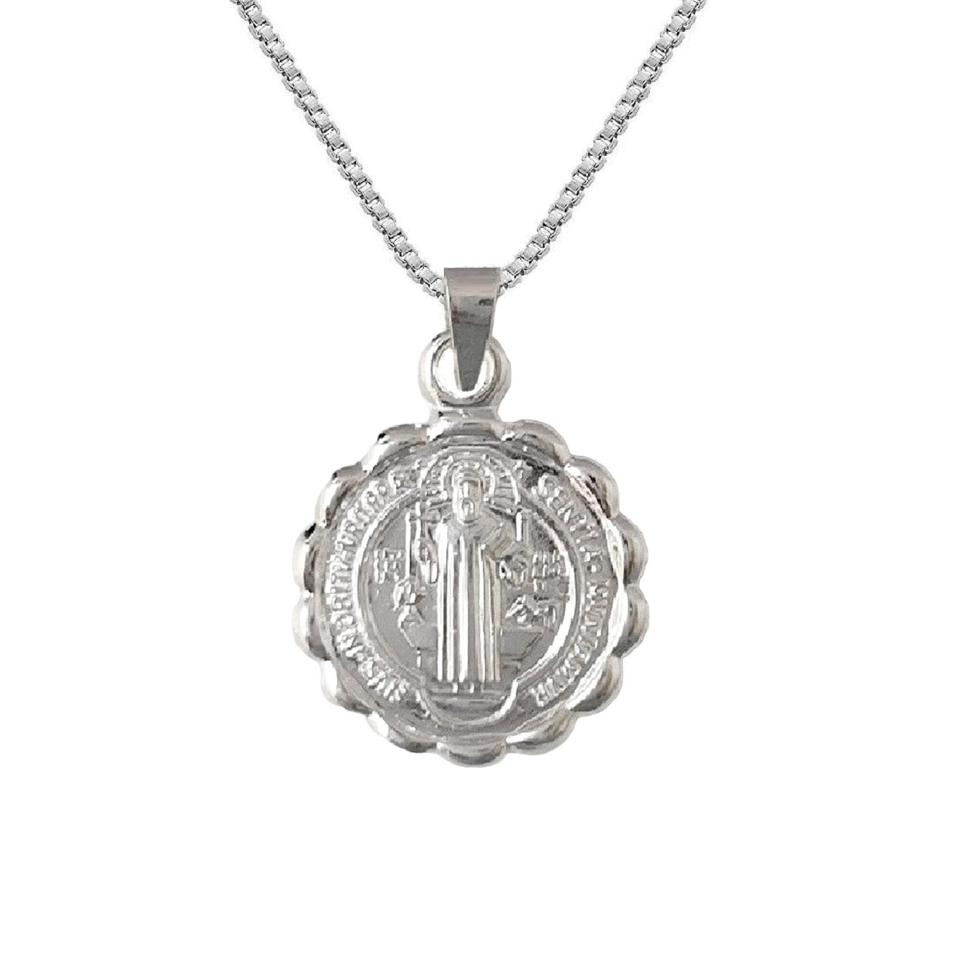 925 Sterling Silver Necklace w/ 2-sided Saint Benedict Pendant Charm