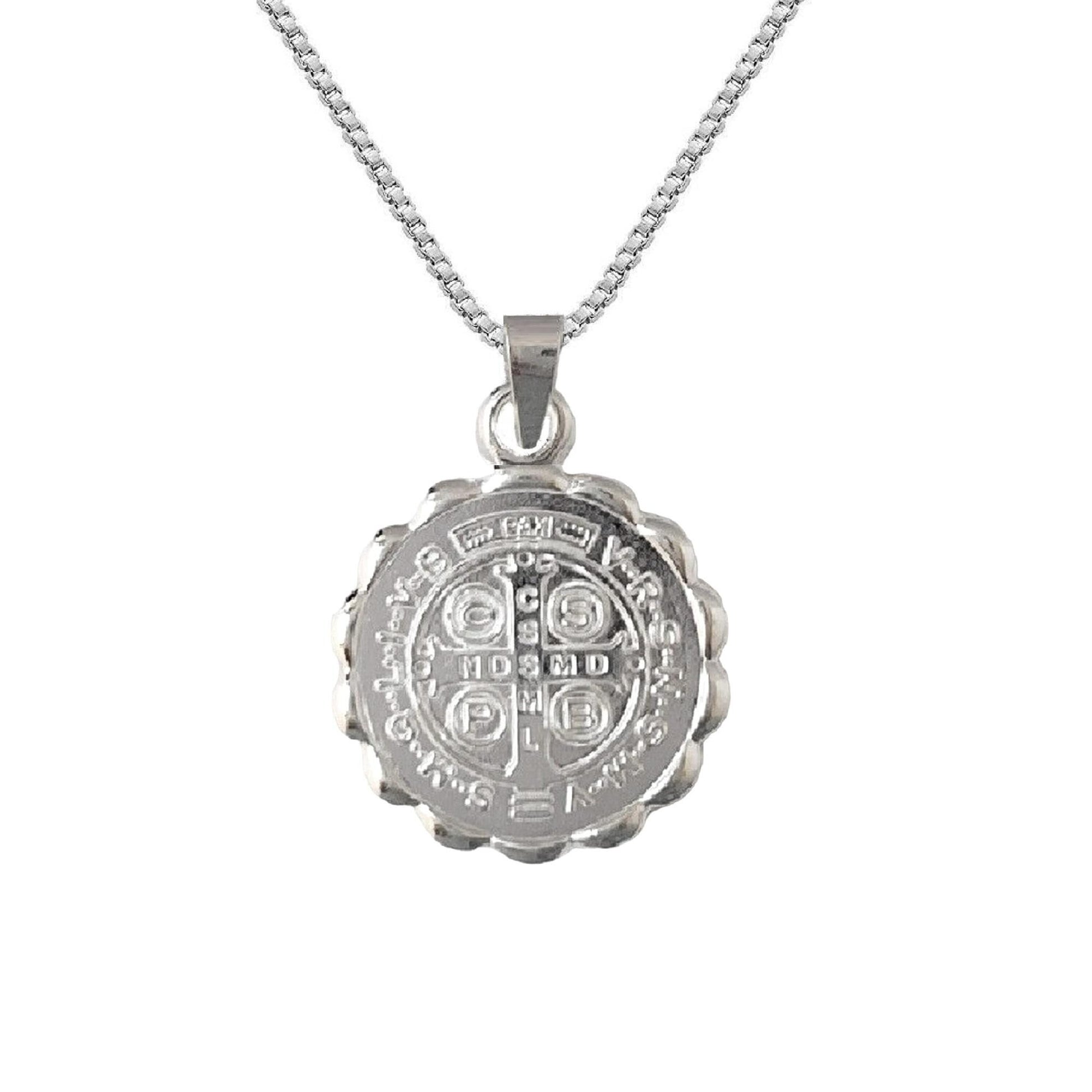 925 Sterling Silver Necklace w/ 2-sided Saint Benedict Pendant Charm