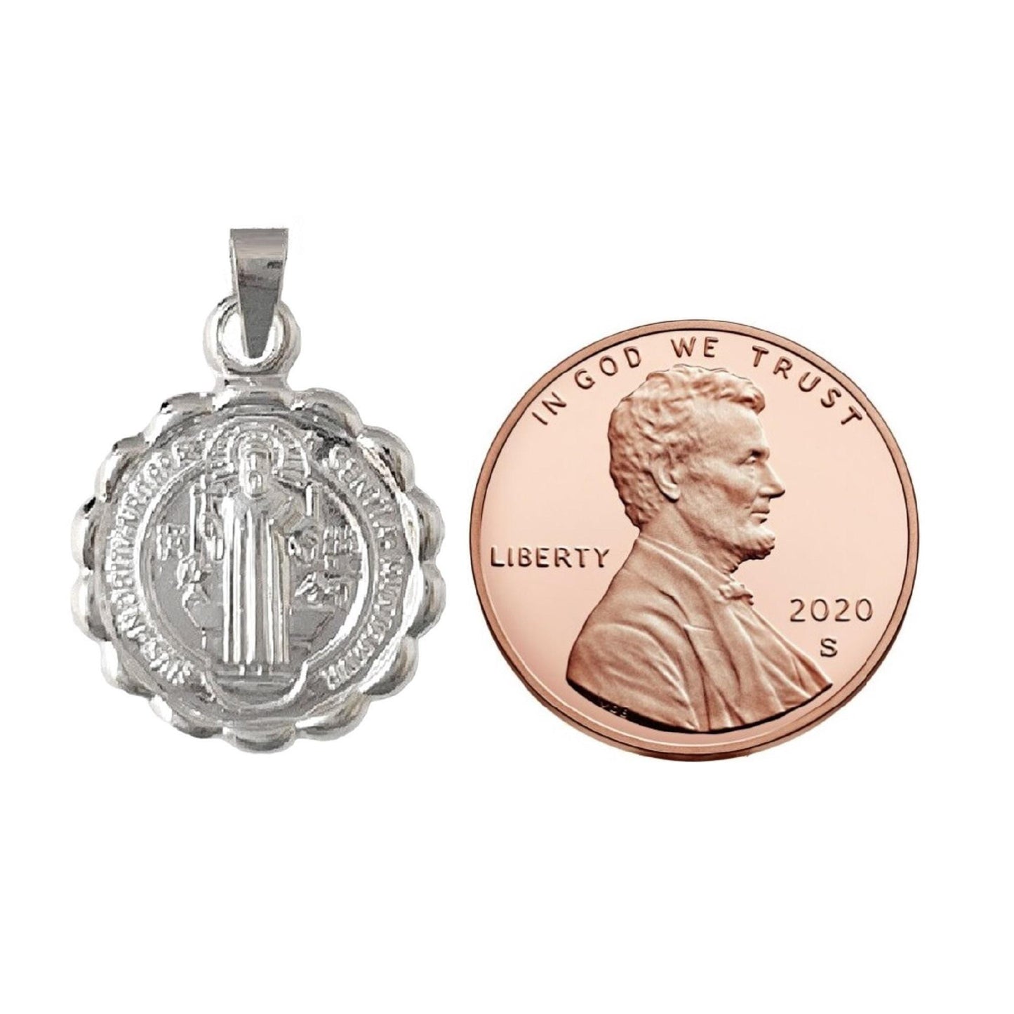 925 Sterling Silver Necklace w/ 2-sided Saint Benedict Pendant Charm