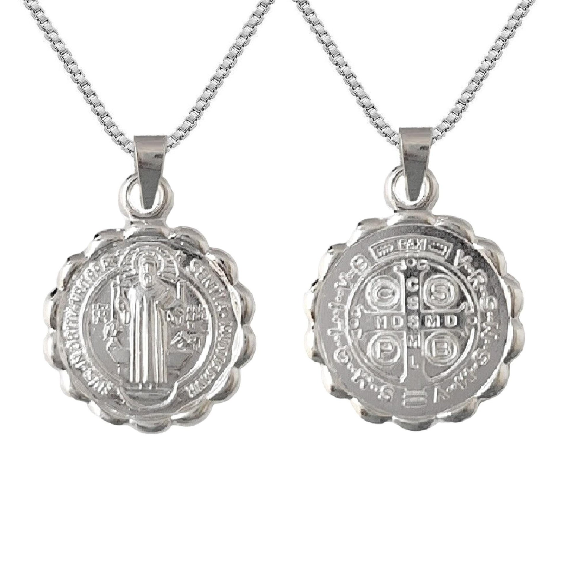 925 Sterling Silver Necklace w/ 2-sided Saint Benedict Pendant Charm