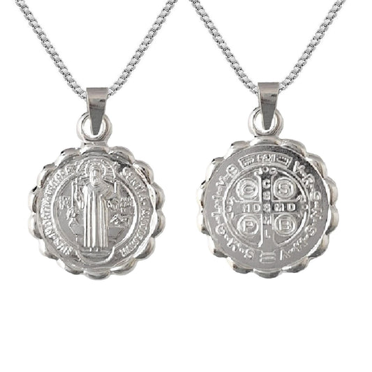 925 Sterling Silver Necklace w/ 2-sided Saint Benedict Pendant Charm