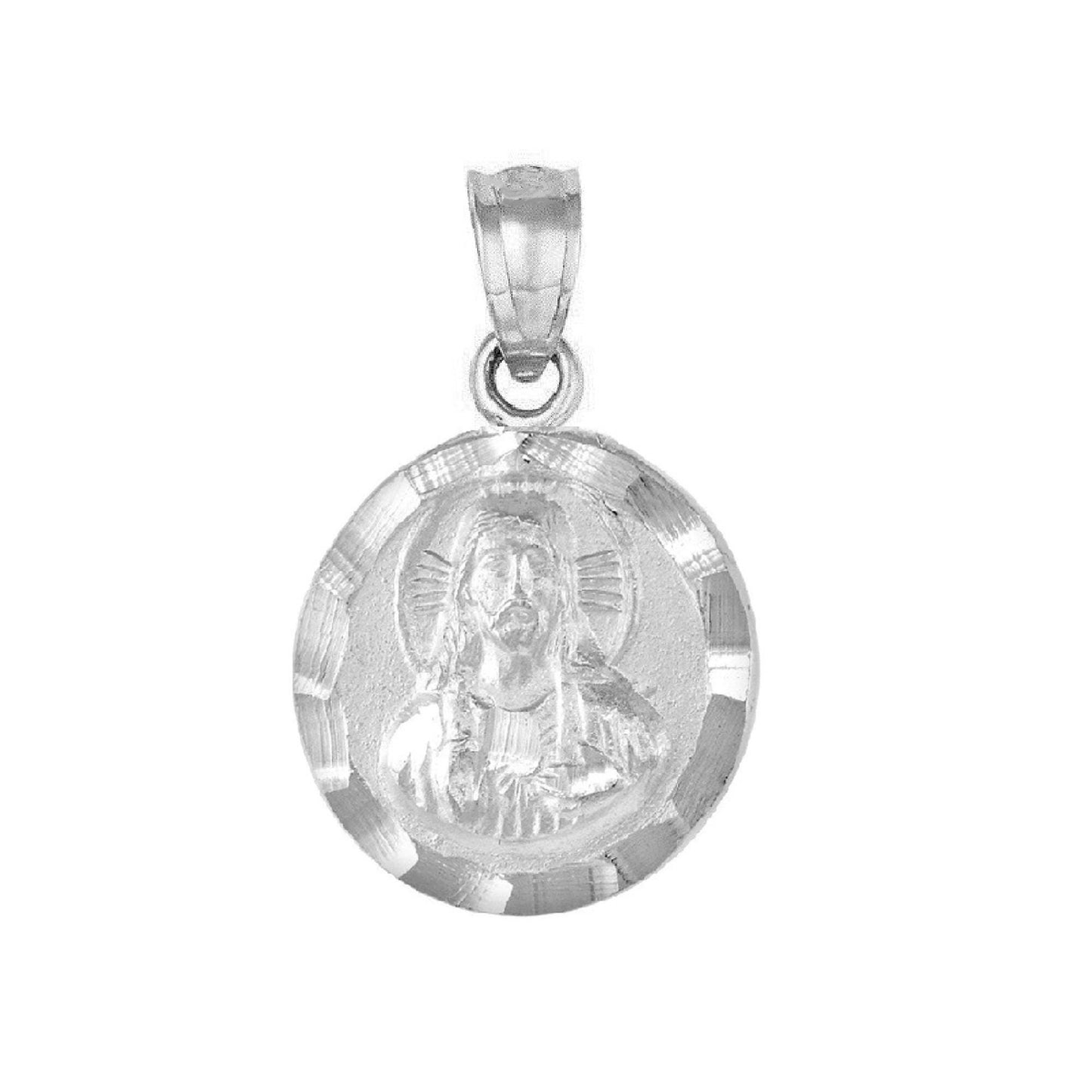 925 Sterling Silver Necklace w/ Guadalupe & Sacred Heart of Jesus 2-sided Pendant Charm