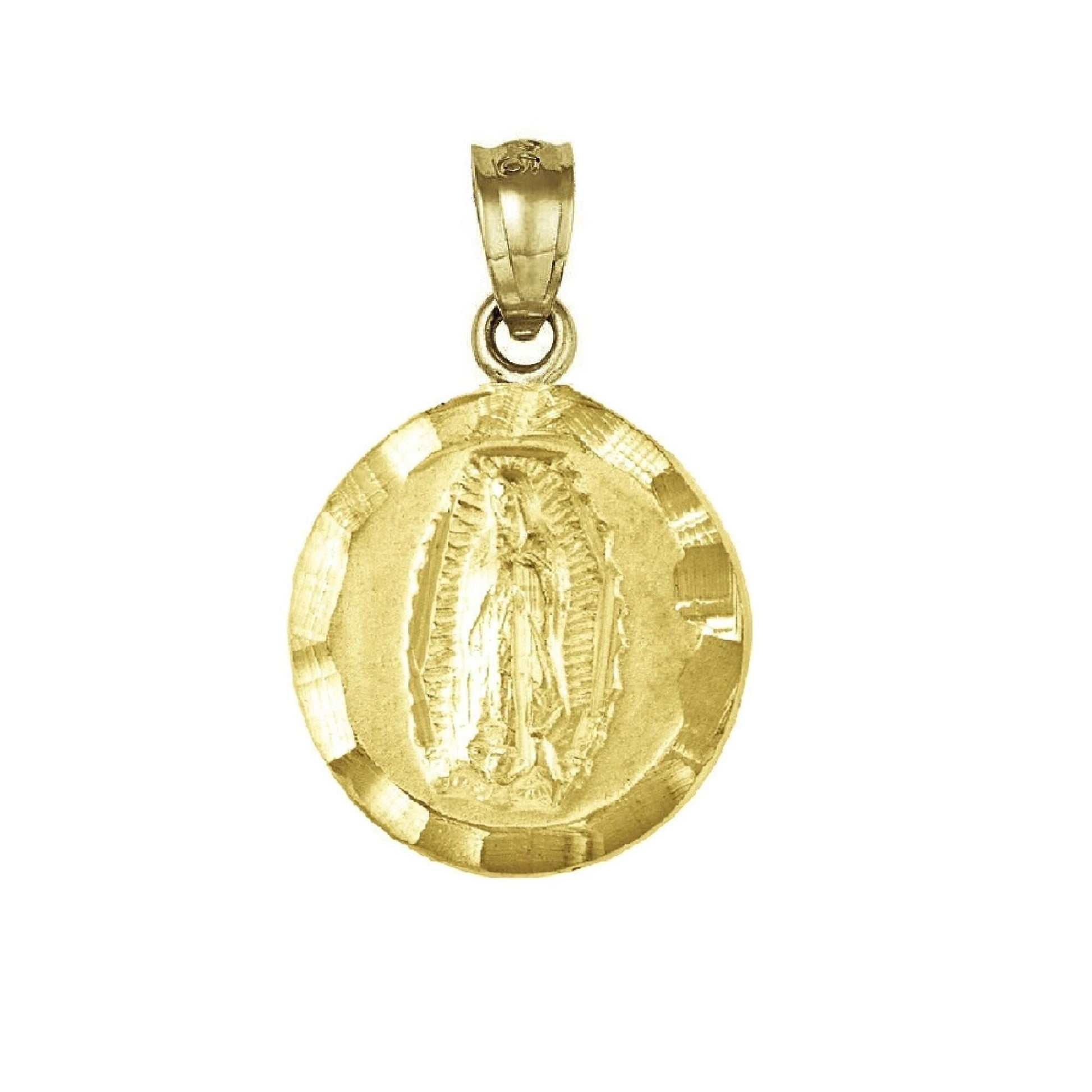 925 Sterling Silver Yellow Gold Plated 1mm Cable Chain Necklace w/ Guadalupe & Sacred Heart of Jesus 2-sided Pendant Charm