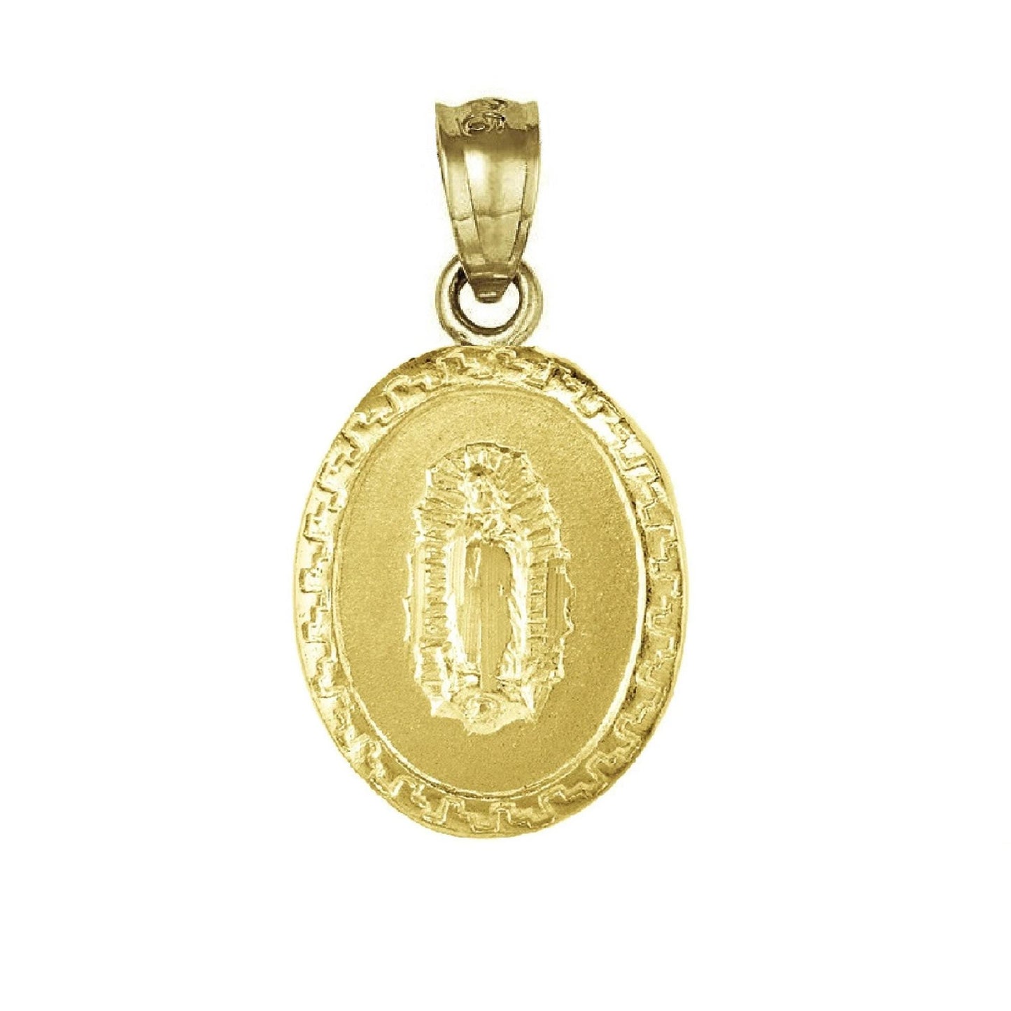 925 Sterling Silver Yellow Gold Plated 1mm Cable Chain Necklace w/ Guadalupe & Sacred Heart of Jesus 2-sided Pendant Charm
