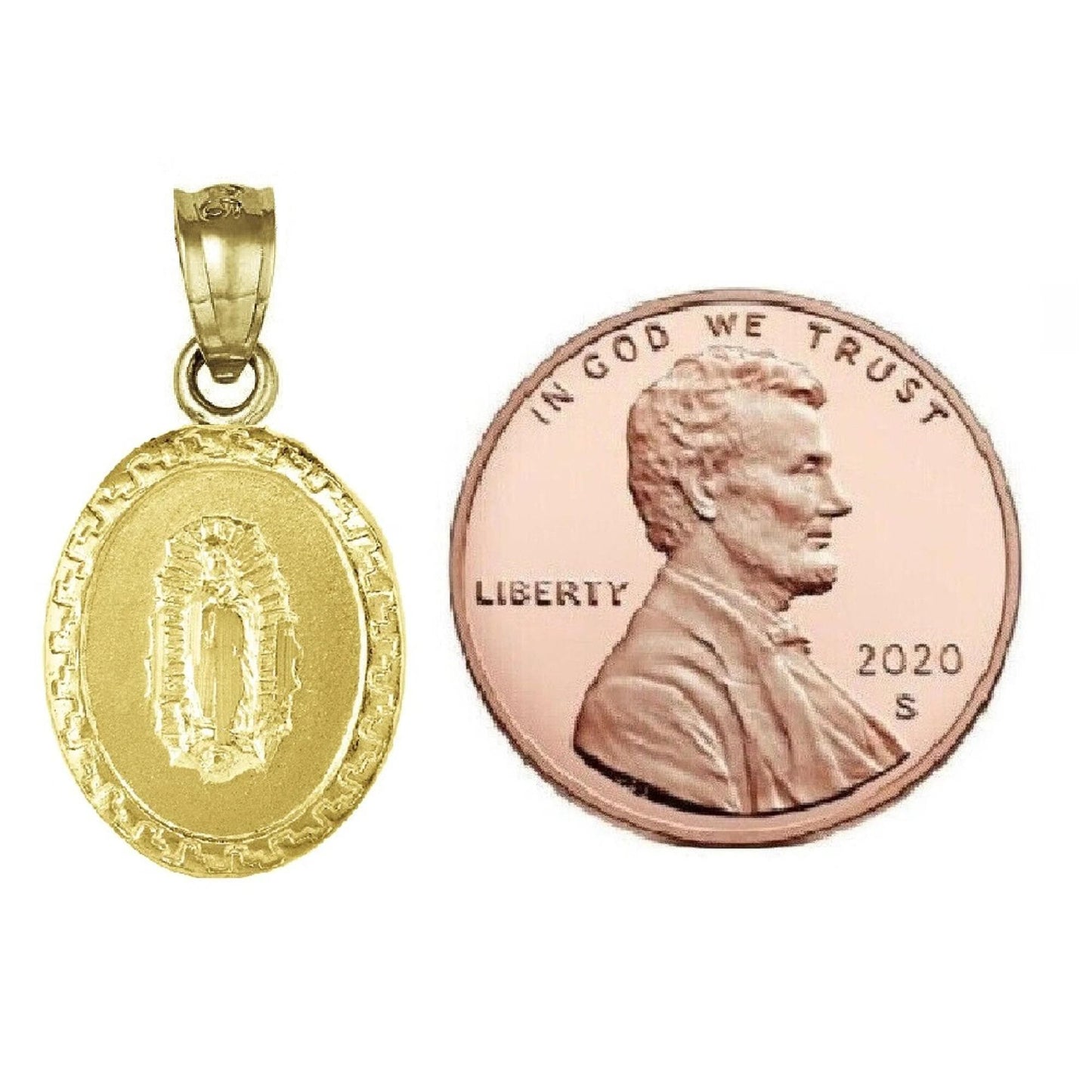 925 Sterling Silver Yellow Gold Plated 1mm Cable Chain Necklace w/ Guadalupe & Sacred Heart of Jesus 2-sided Pendant Charm