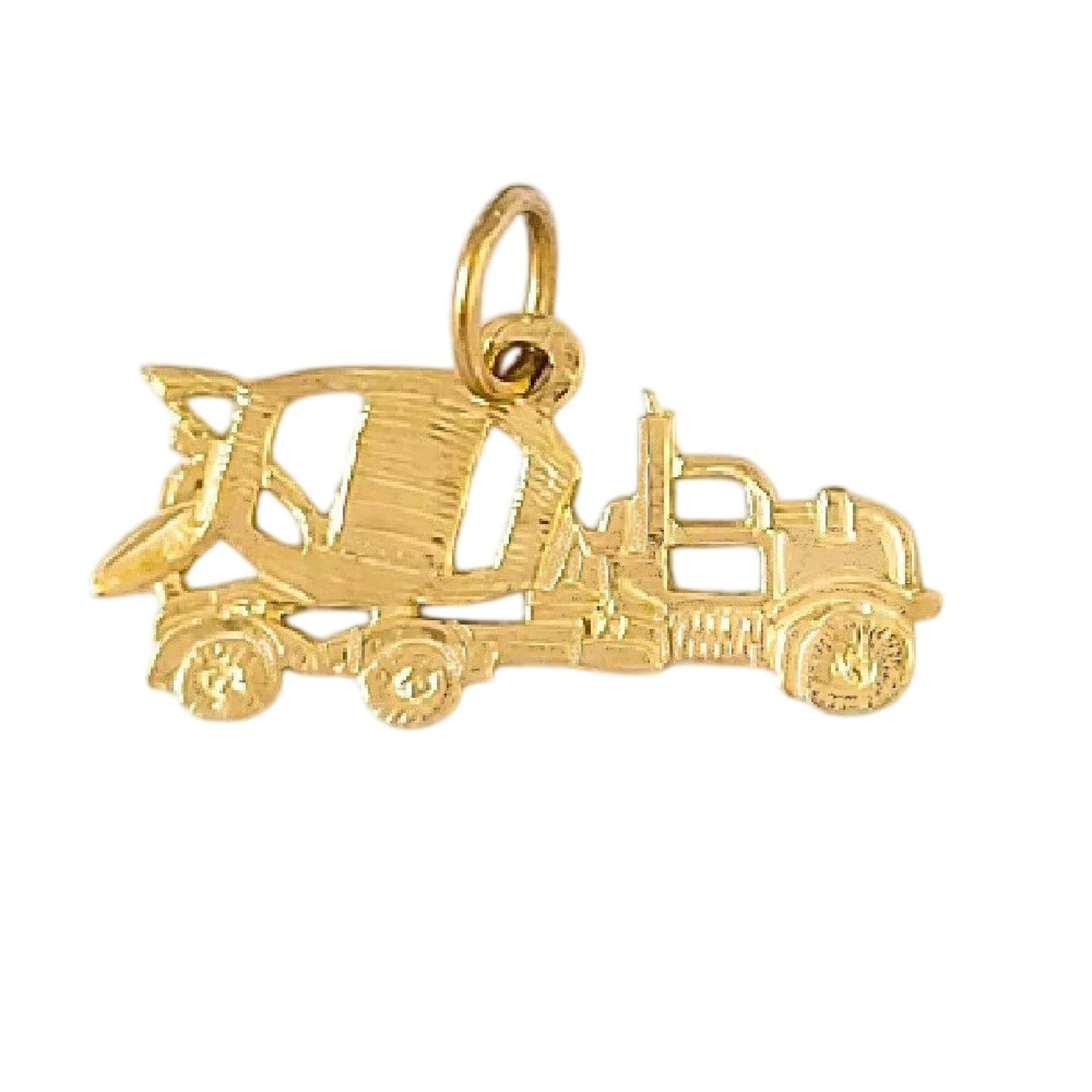 14k Yellow Gold Cement Mixer Concrete Truck Pendant Charm