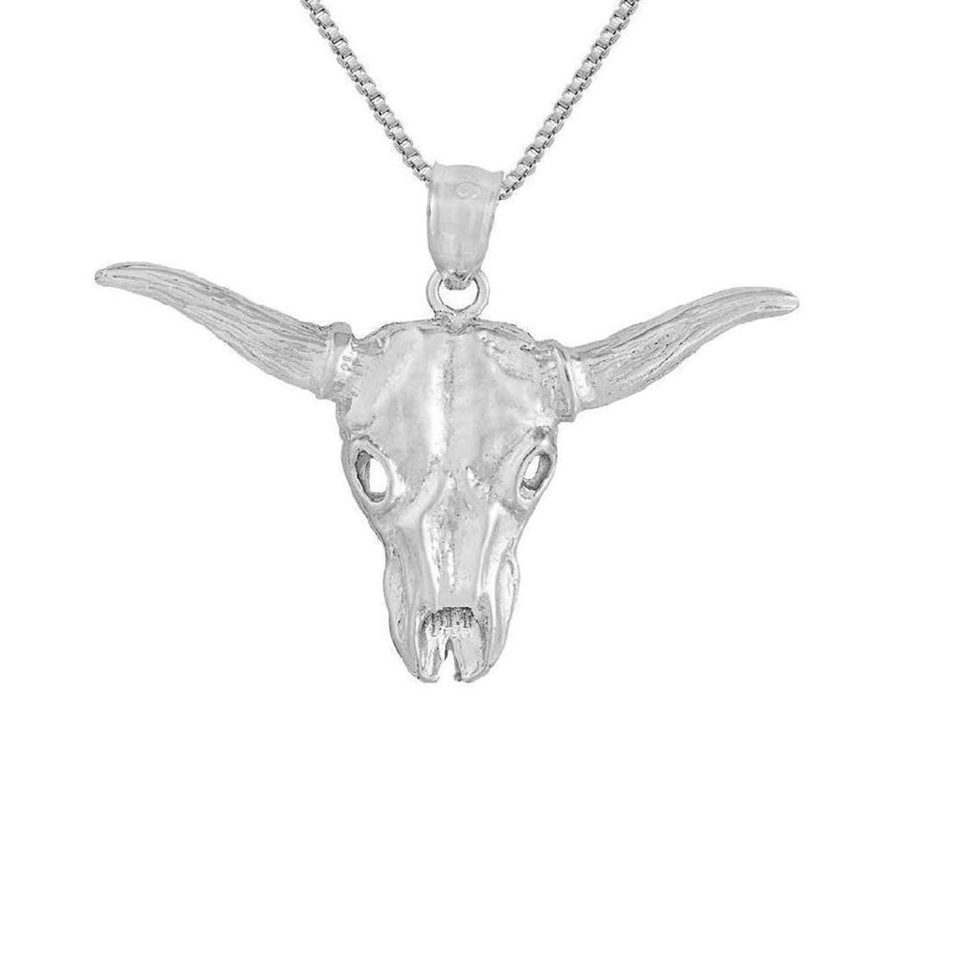 925 Sterling Silver Necklace w/ Bull Skull Pendant
