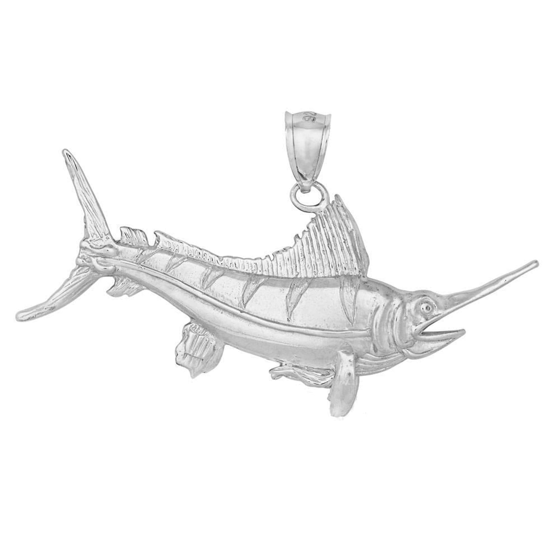925 Sterling Silver Blue Marlin 3D (3 Dimensional) Solid Pendant