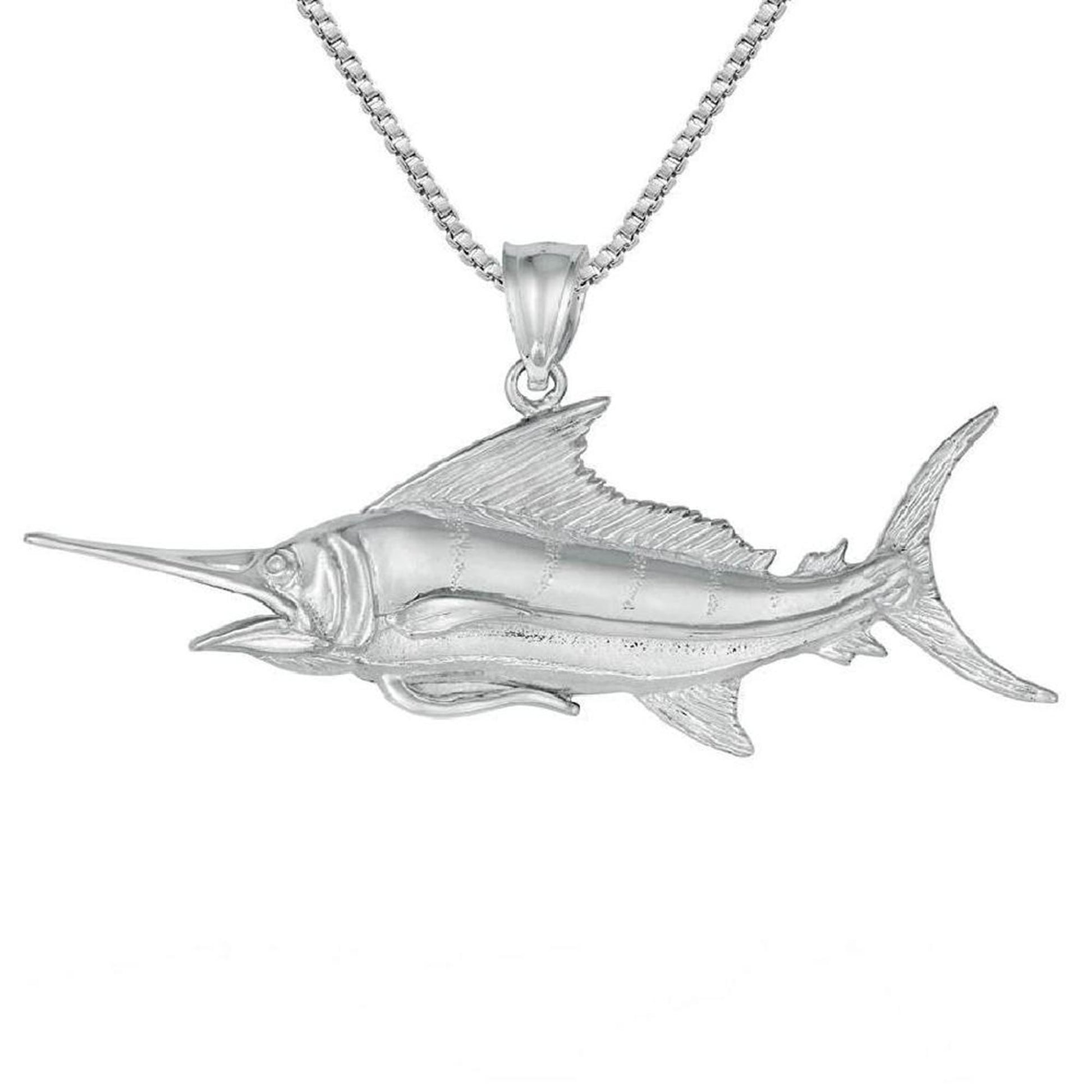 925 Sterling Silver Necklace w/ Blue Marlin Fish Pendant