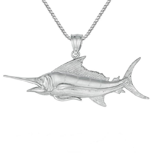 925 Sterling Silver Necklace w/ Blue Marlin Fish Pendant