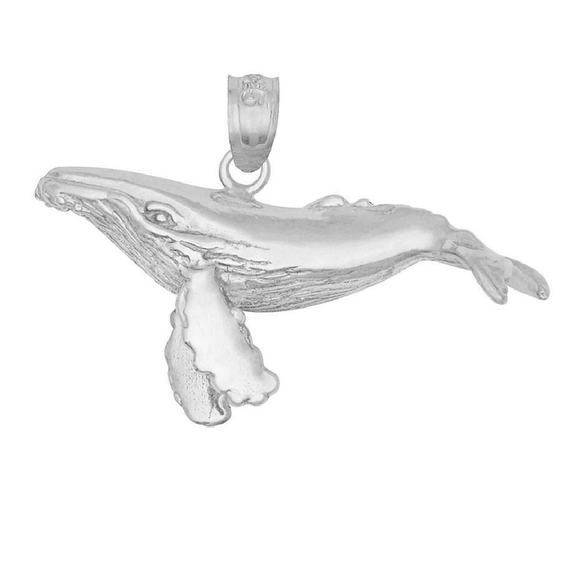 925 Sterling Silver Necklace w/ Humpback Whale 3D (3 Dimensional) Solid Pendant