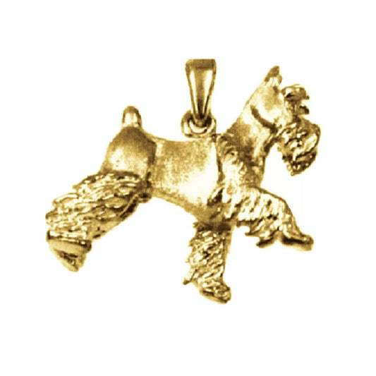 925 Sterling Silver Yellow Gold Plated Necklace w/ Miniature Schnauzer Dog 3D Solid Pendant