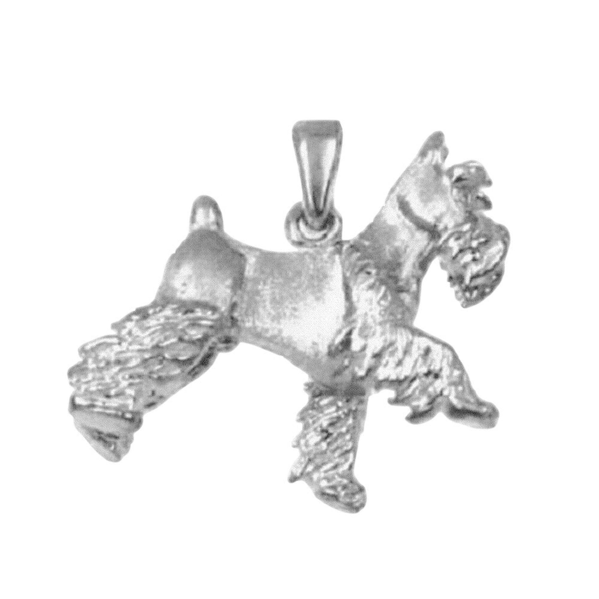 925 Sterling Silver Necklace w/ Miniature Schnauzer Dog 3D Solid Pendant Charm