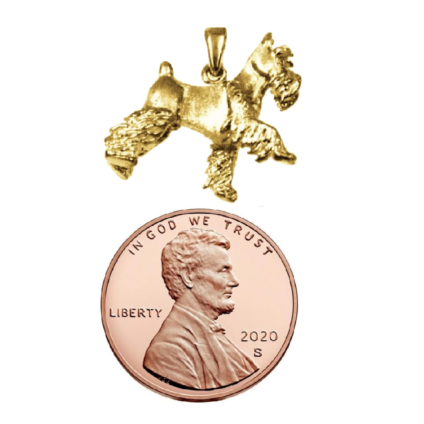 925 Sterling Silver Yellow Gold Plated Necklace w/ Miniature Schnauzer Dog 3D Solid Pendant